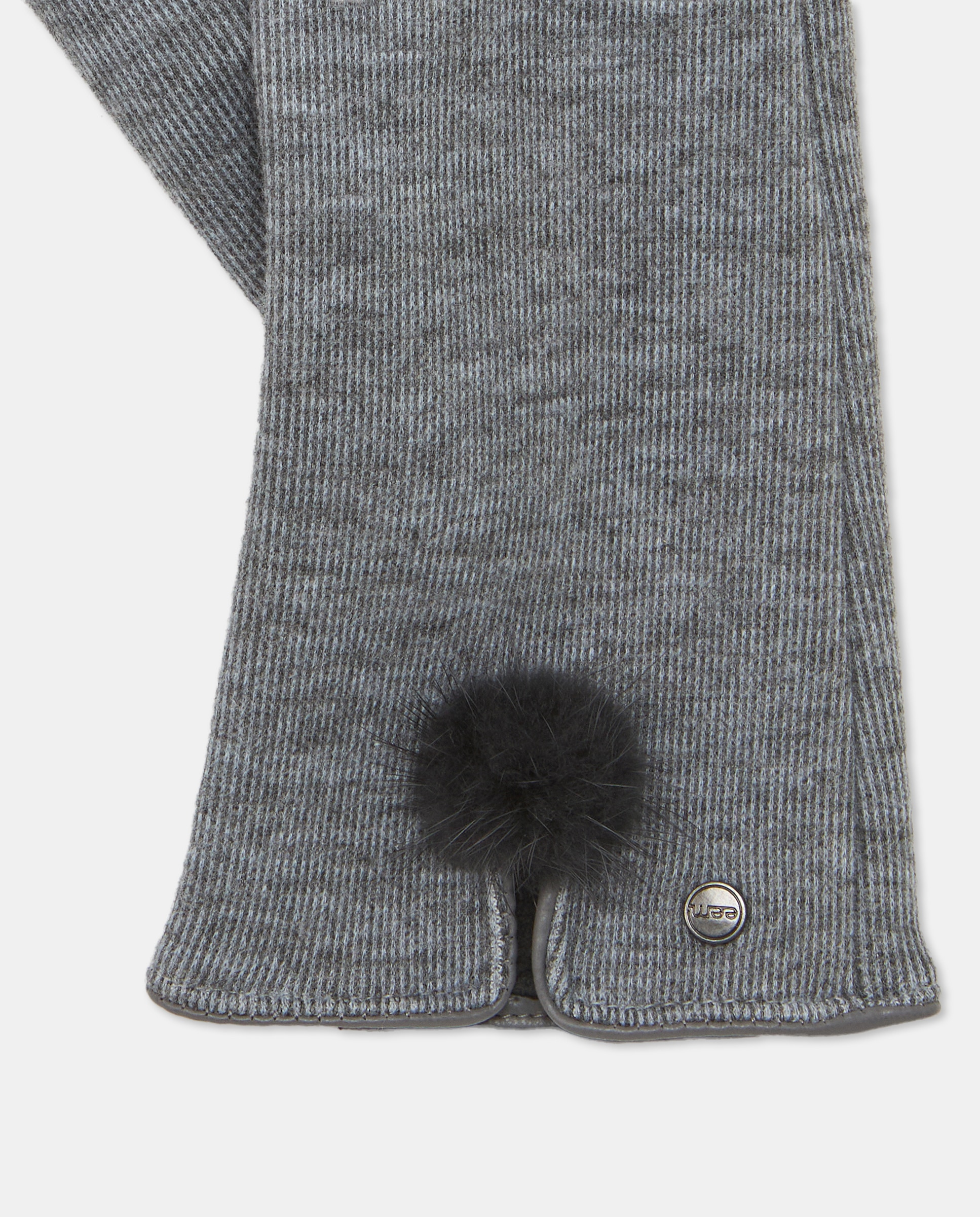 Luvas com Detalhe de Pompom e em Tecido - Preto Cinzento-2