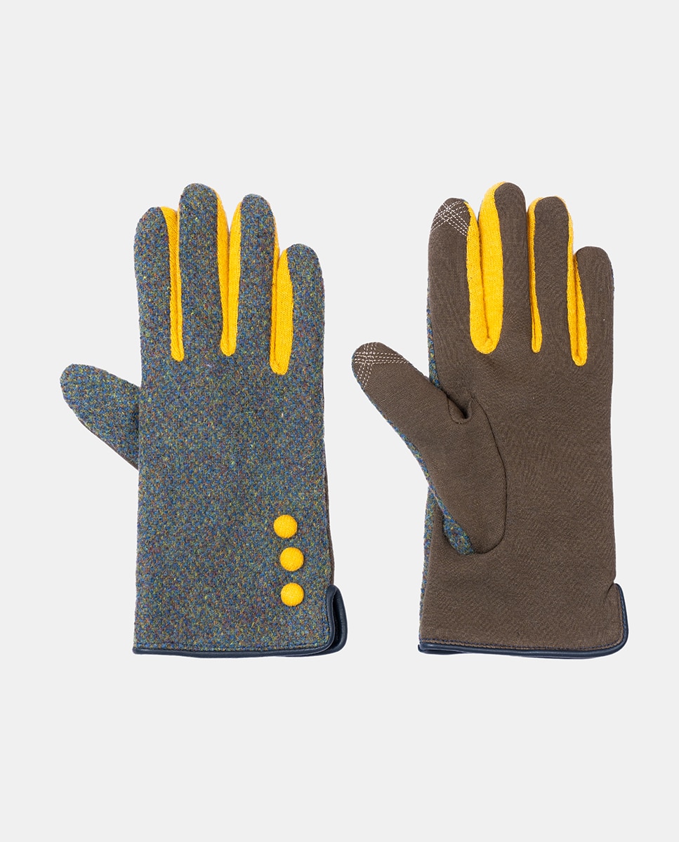 Imagem 0 de Luvas de Malha de Lã Forradas com Botões em Contraste
