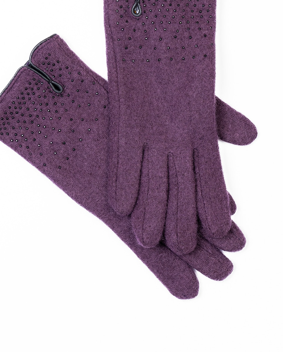Luvas de Lã Forradas com Vivos em Pele e Tachas Roxo-2
