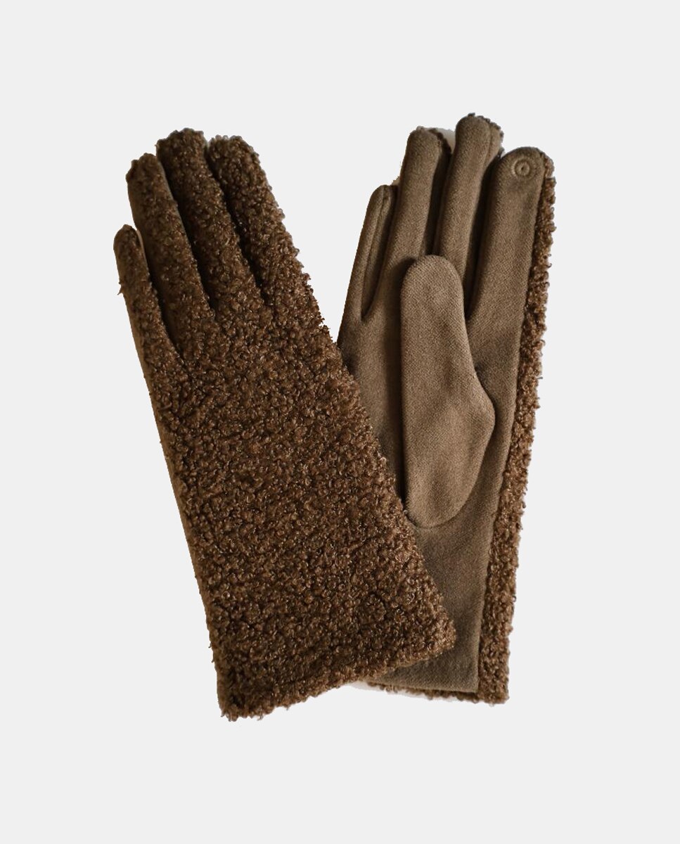 Imagen 0 de Guantes de tejido en negro con tira en puño Marrón
