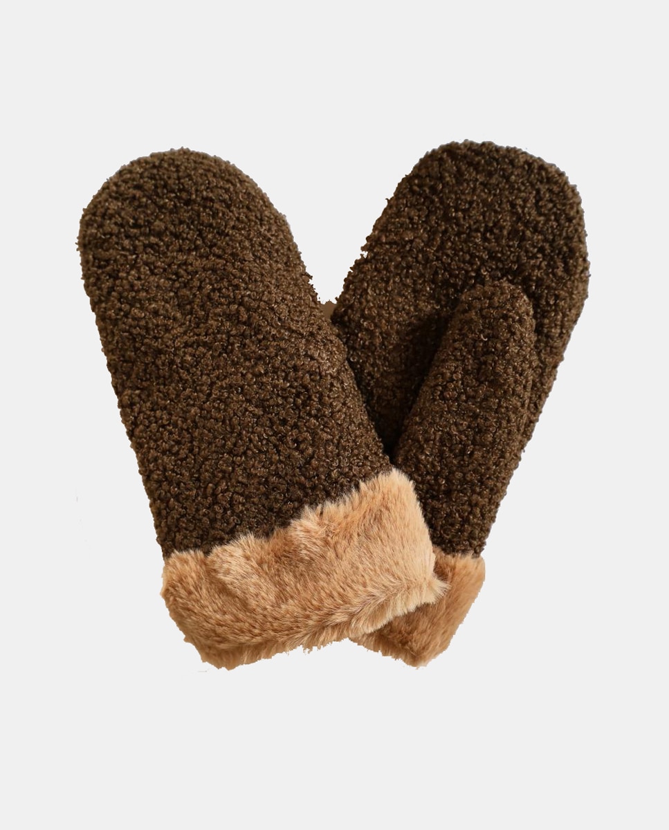 Luvas Feitas de Material de Malha Castanho-1