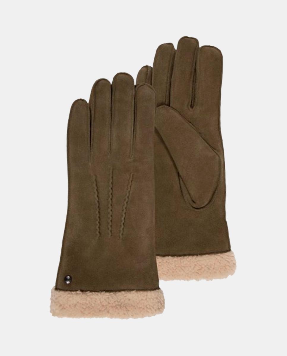 Guantes de ante en verde con puños de pelo - Isotoner - Kaki Kaki-1