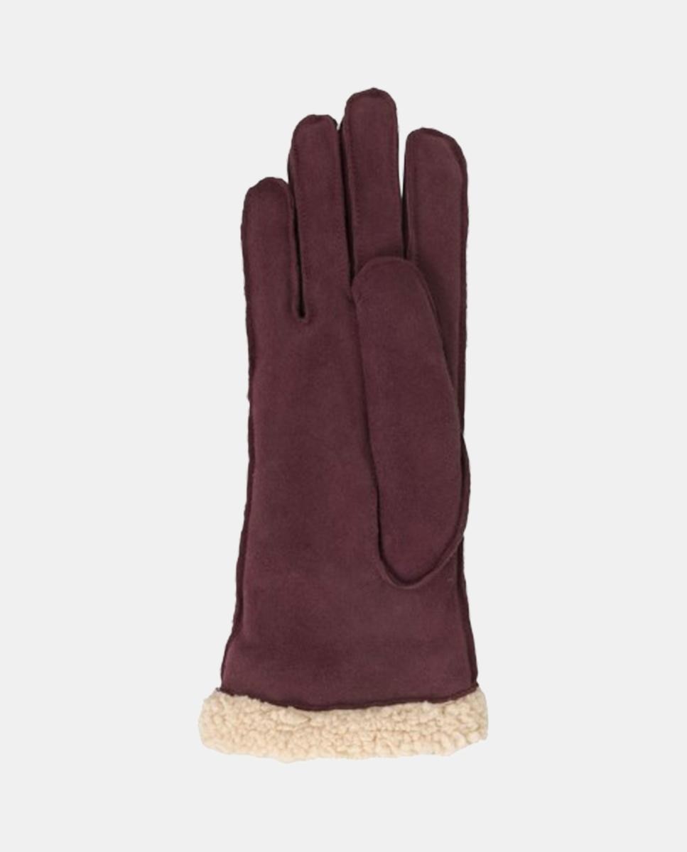 Luvas com Punhos de Pelo e em Camurça - Verde Bordeaux-2