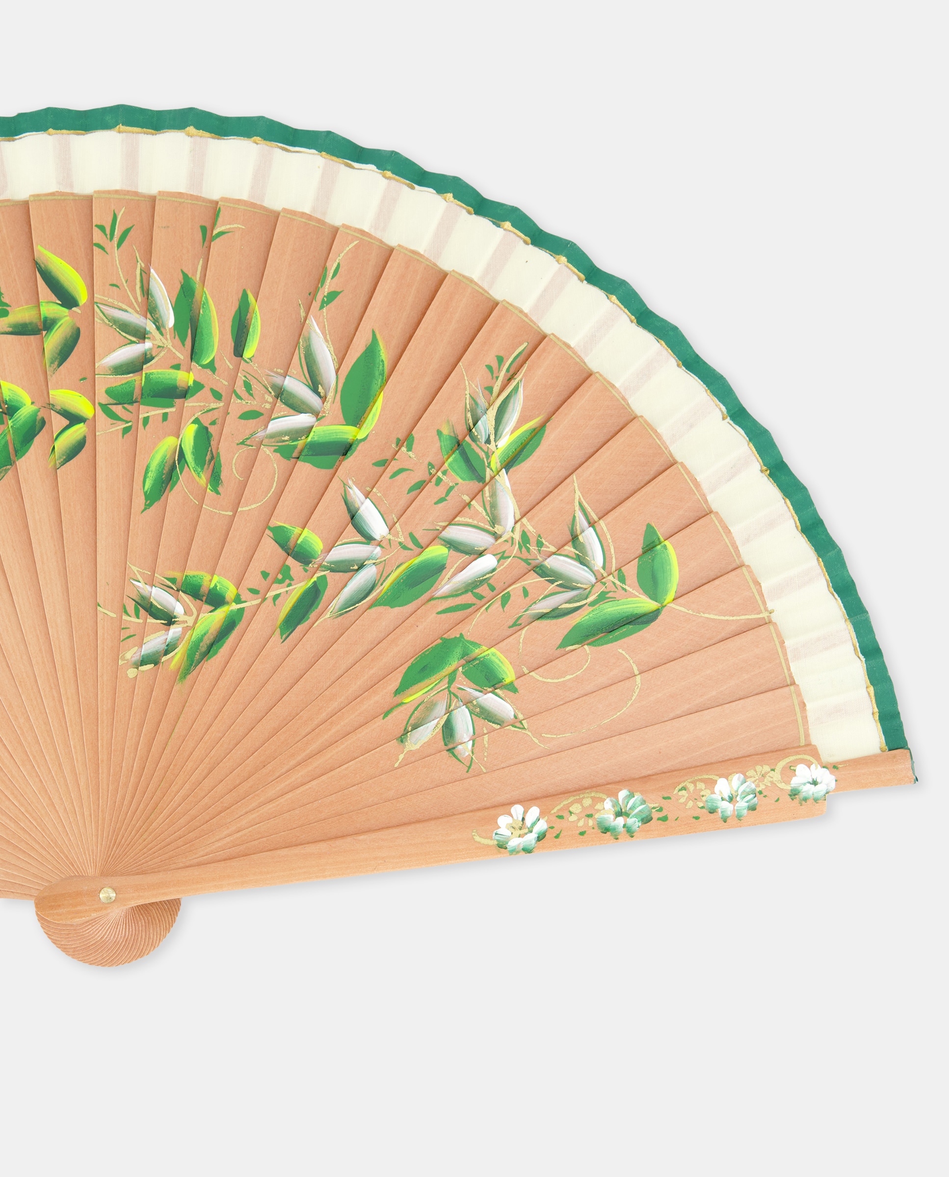 Leque de Madeira com Folhas Verde-escuro-2