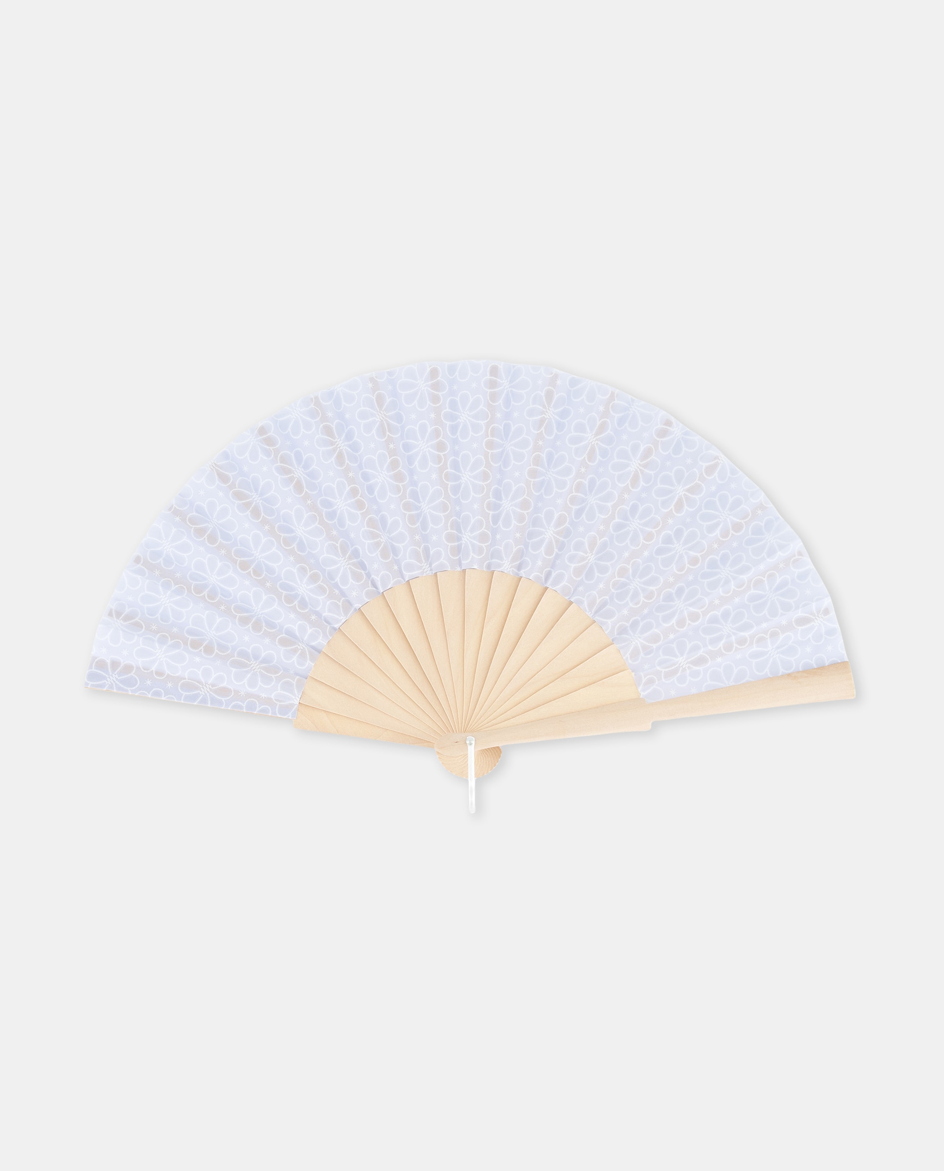 Leque de Madeira com Bordado Floral Azul-1