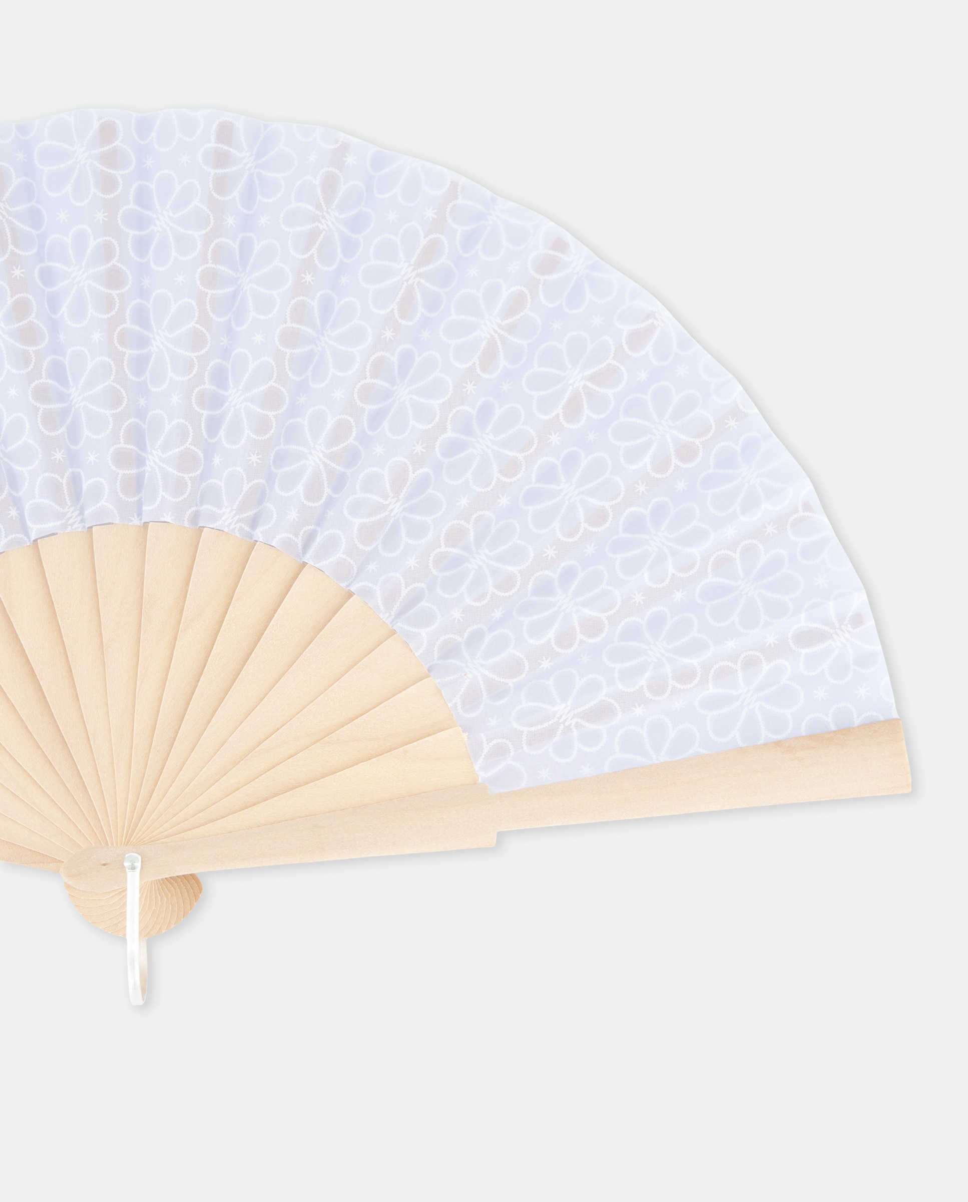 Leque de Madeira com Bordado Floral Azul-2