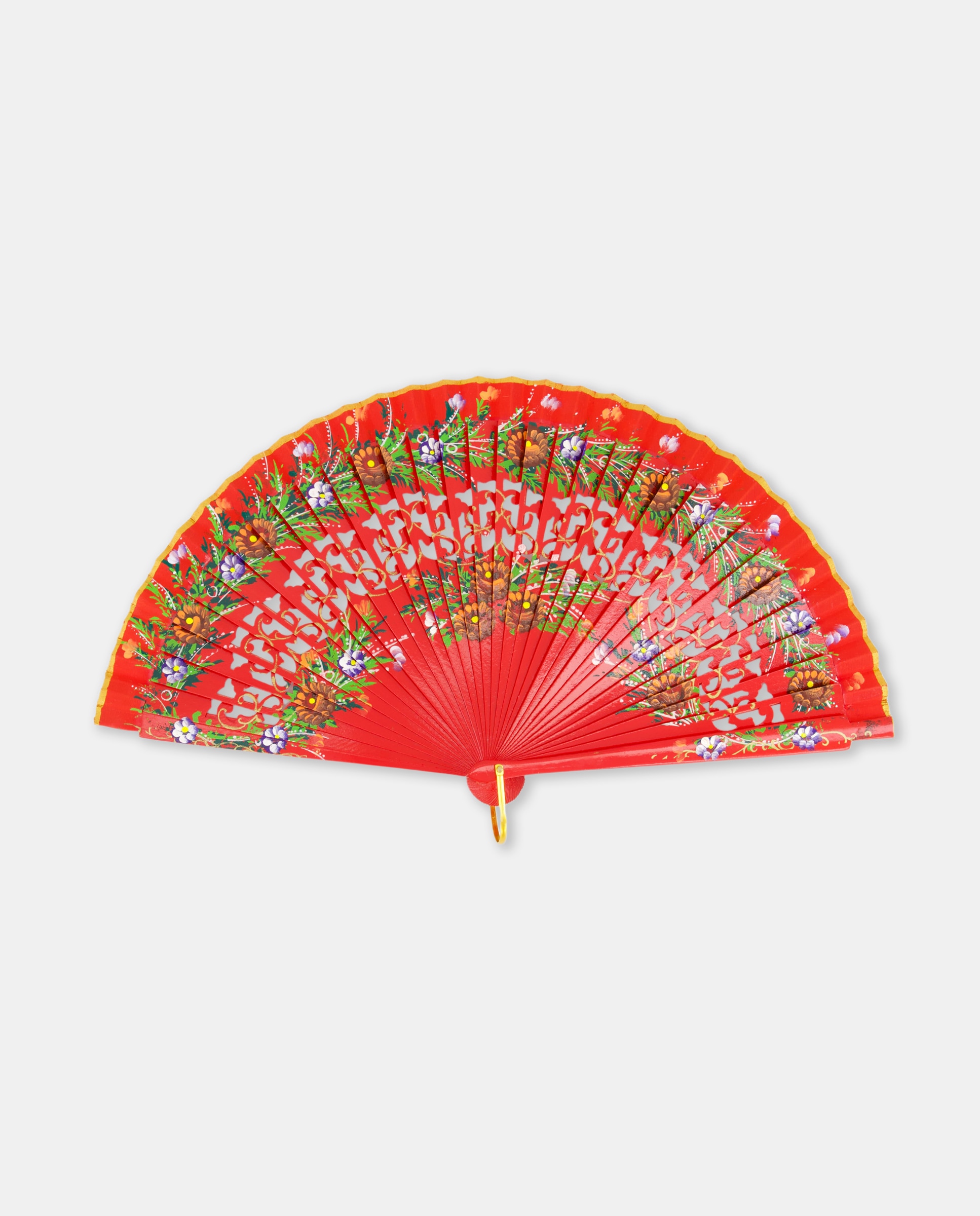 Leque com Rendilhado Floral e 2 Faces Vermelho-1