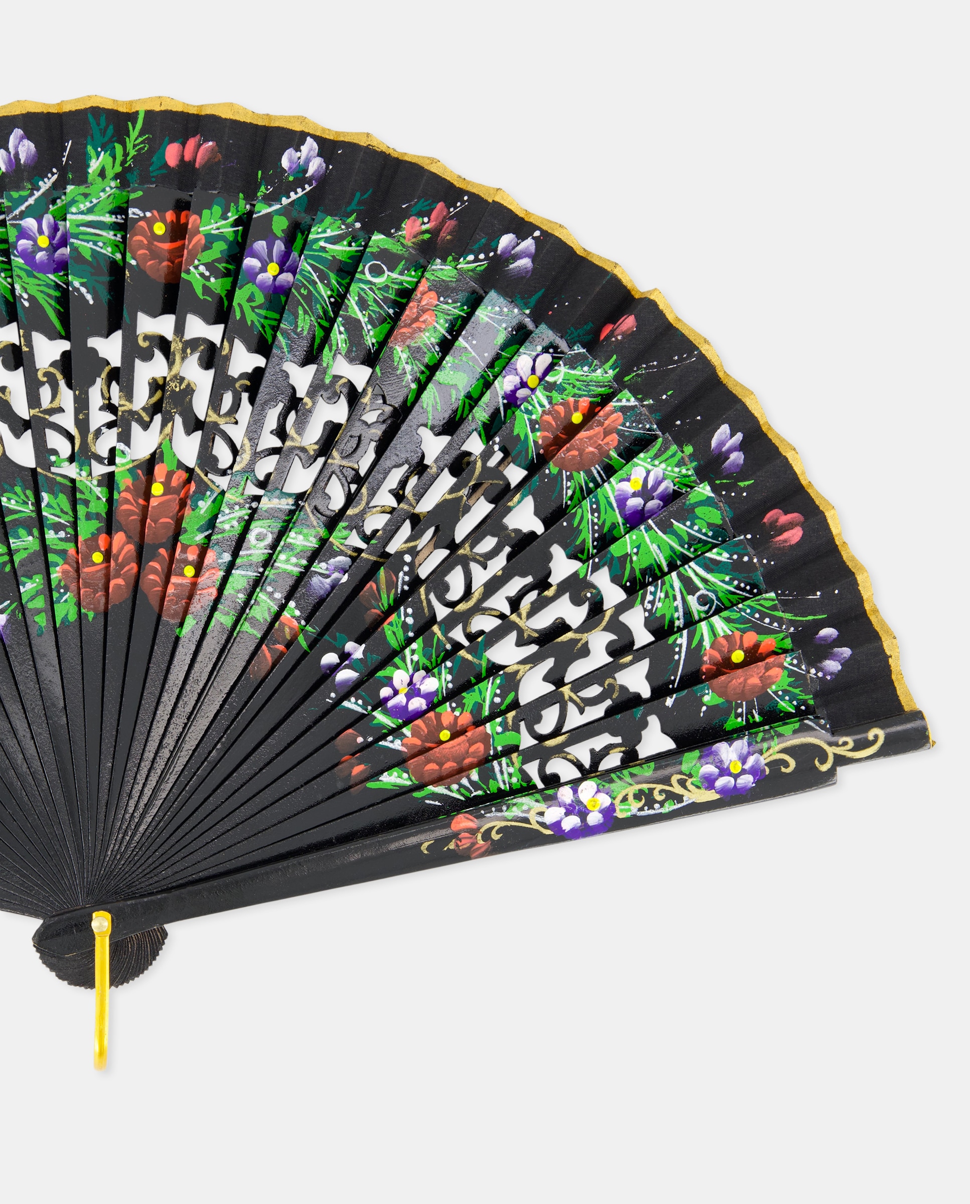 Leque com Rendilhado Floral e 2 Faces Preto-2
