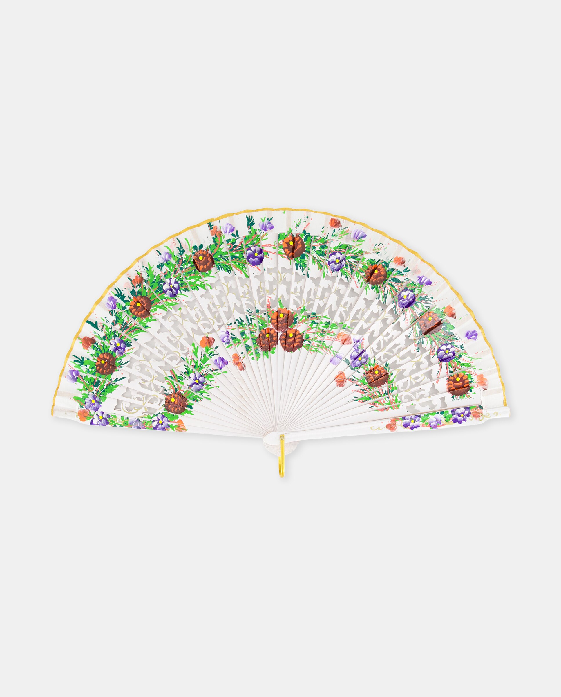 Leque com Rendilhado Floral e 2 Faces. Branco-1
