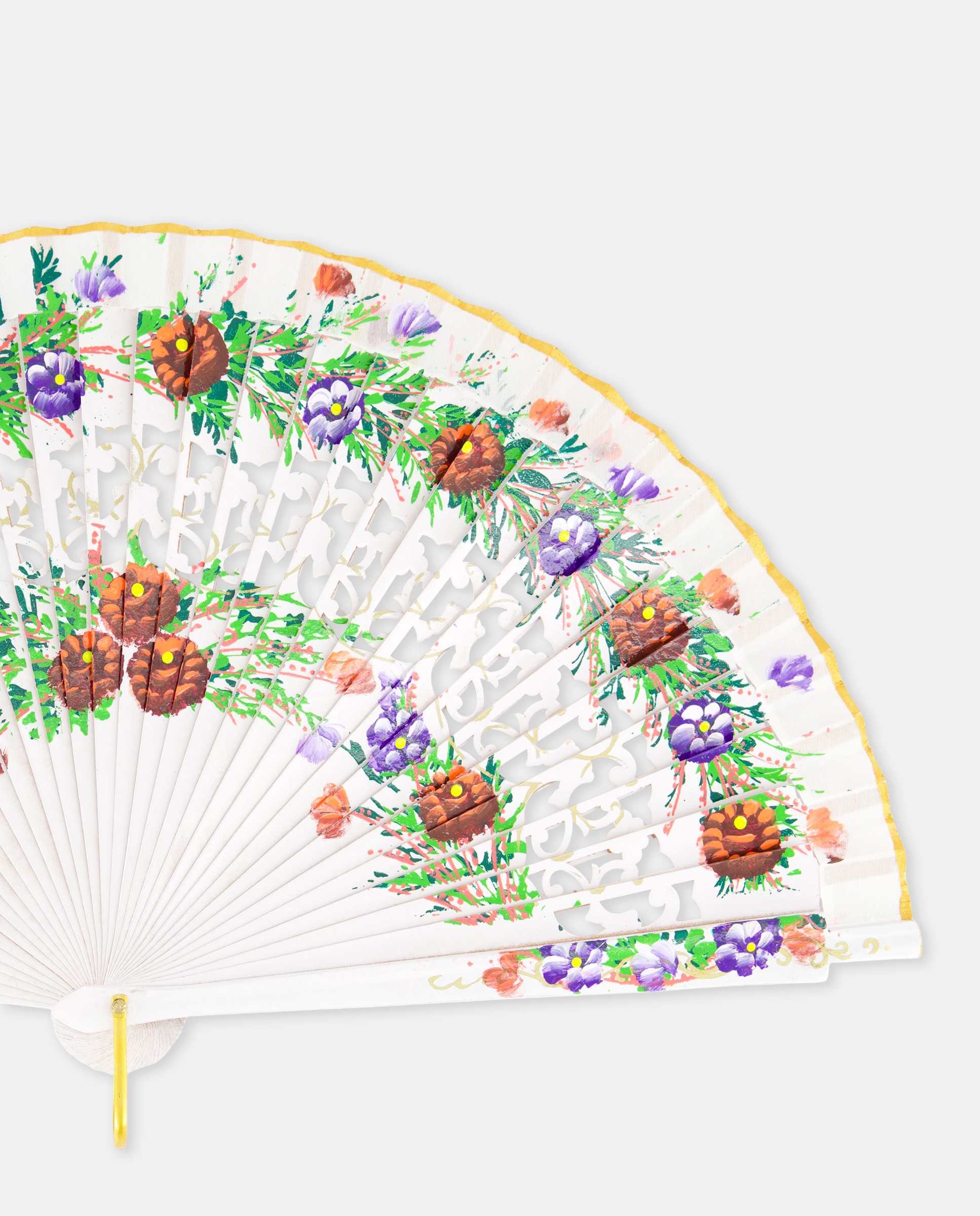 Leque com Rendilhado Floral e 2 Faces. Branco-2