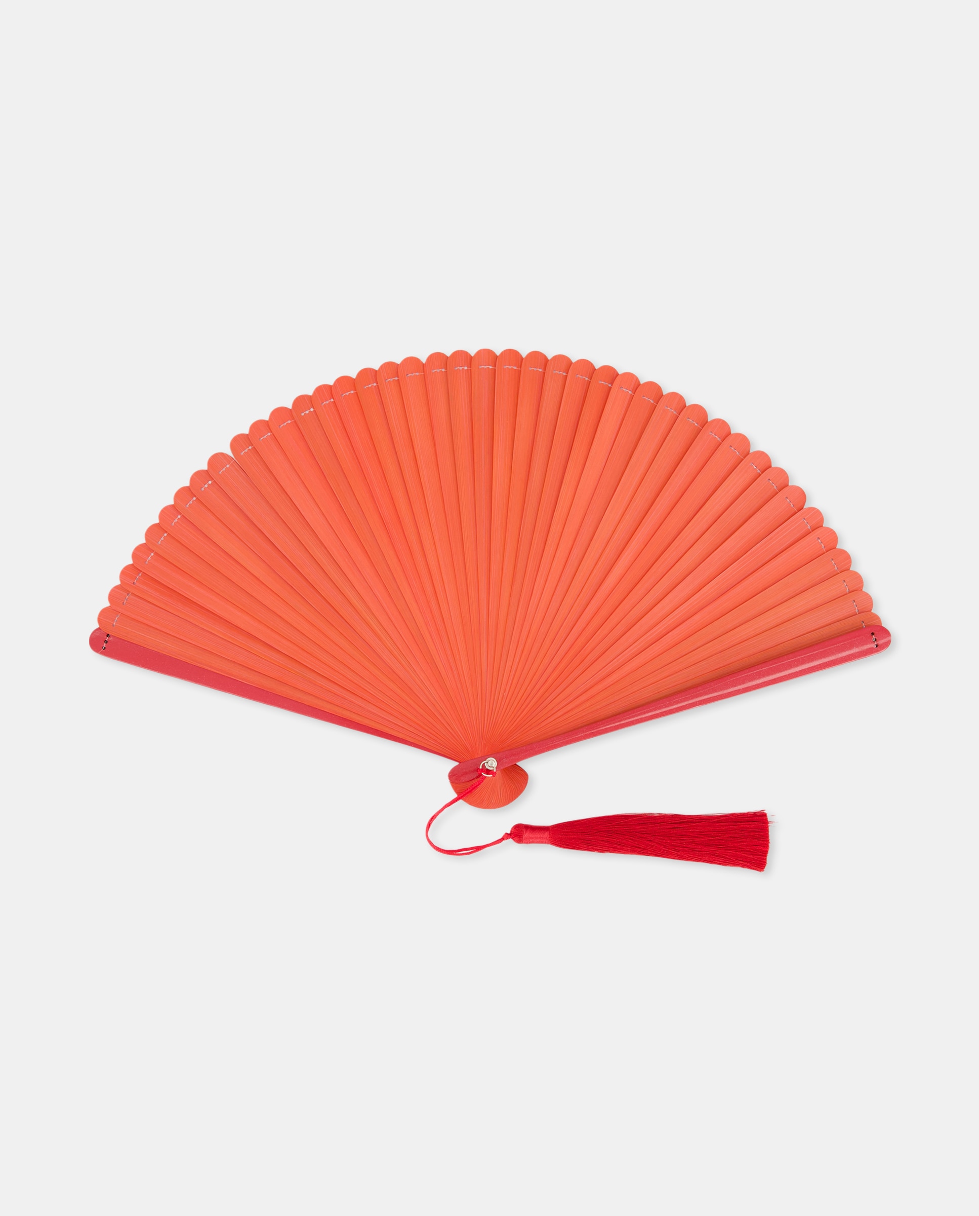 Leque de Bambu Liso Vermelho-1