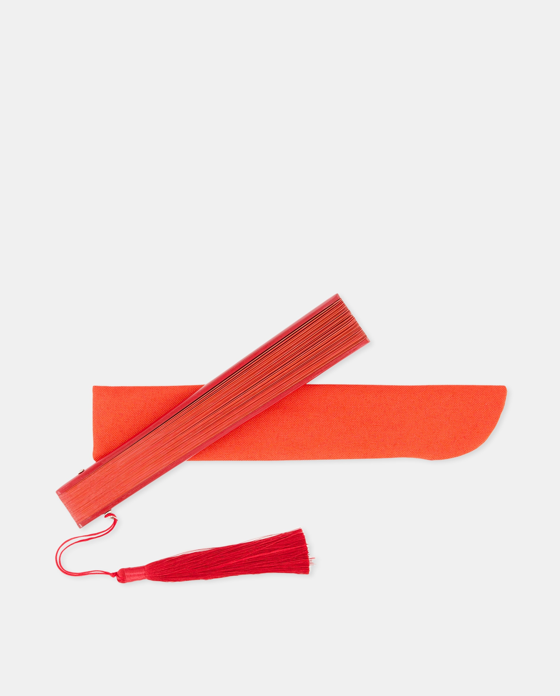 Leque de Bambu Liso Vermelho-3