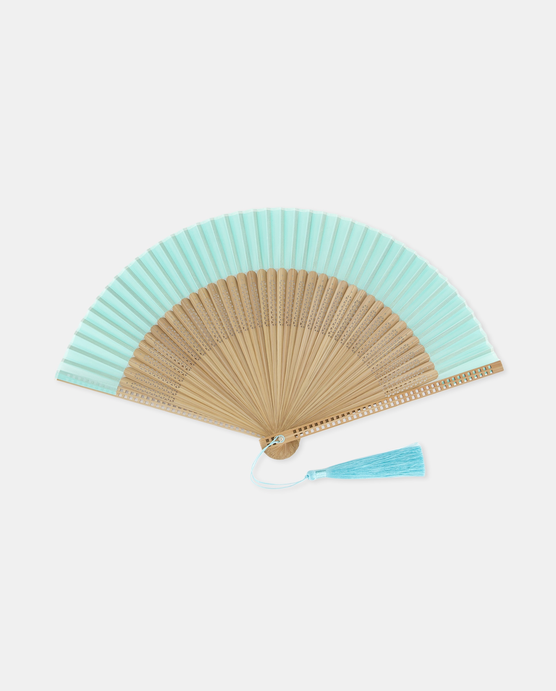 Leque de Bambu com Estrutura Trabalhada Turquesa-1