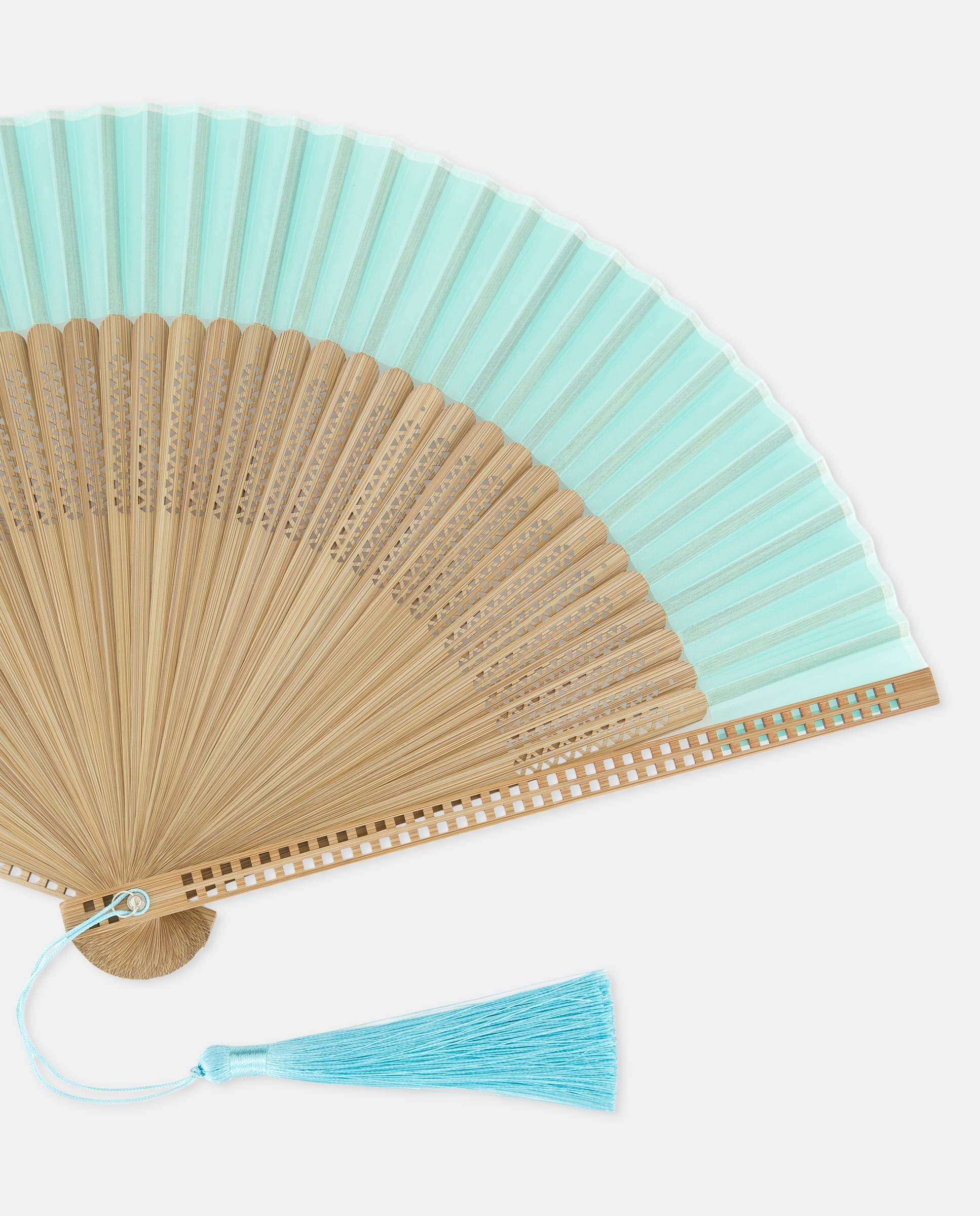 Leque de Bambu com Estrutura Trabalhada Turquesa-2