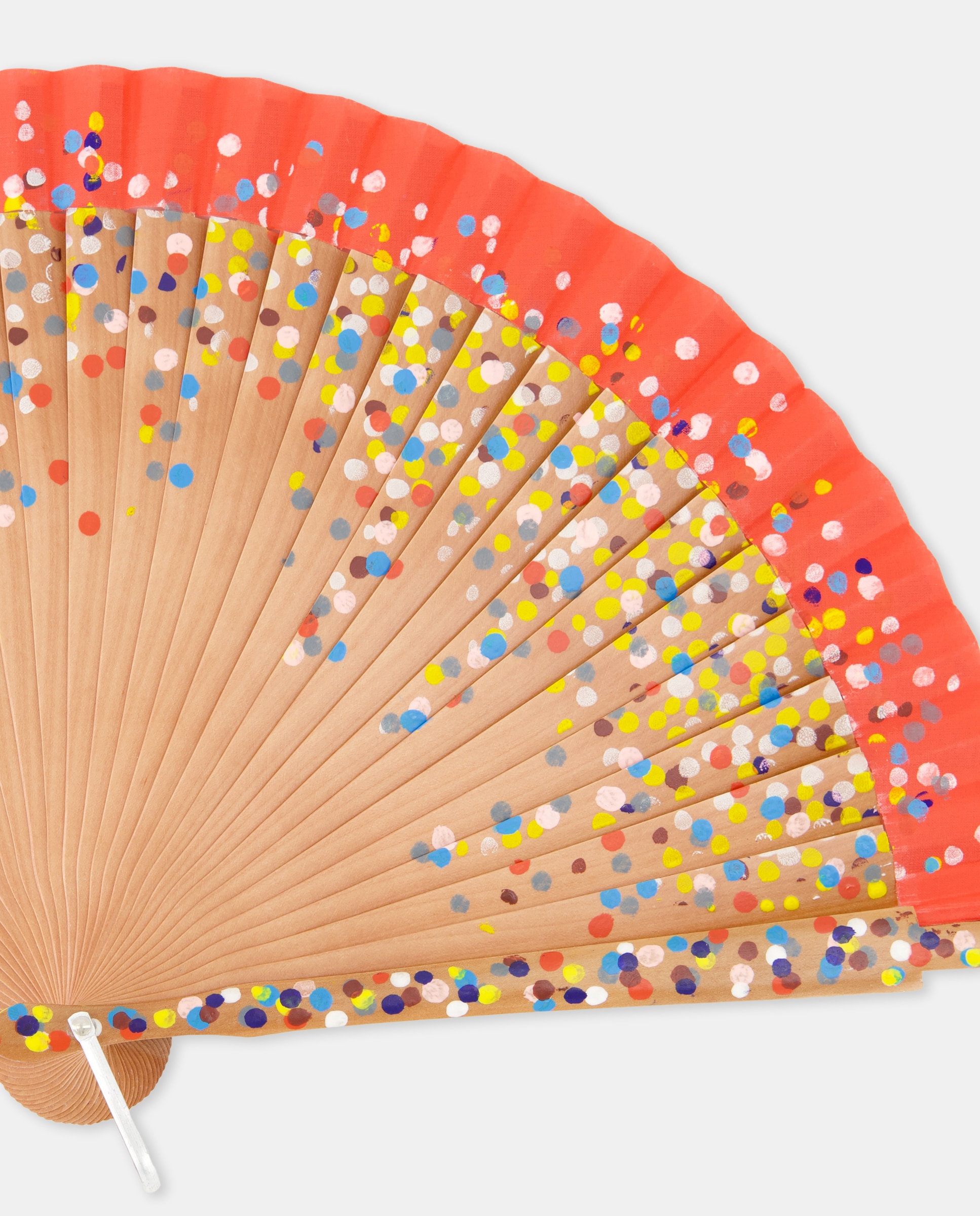 Leque de madeira bege com estampado de confetti Vermelho-2