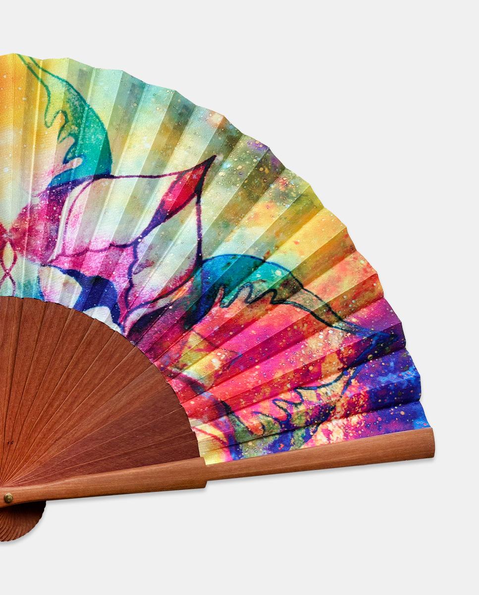 Leque de Pereira com Tecido Decorado Laranja-2