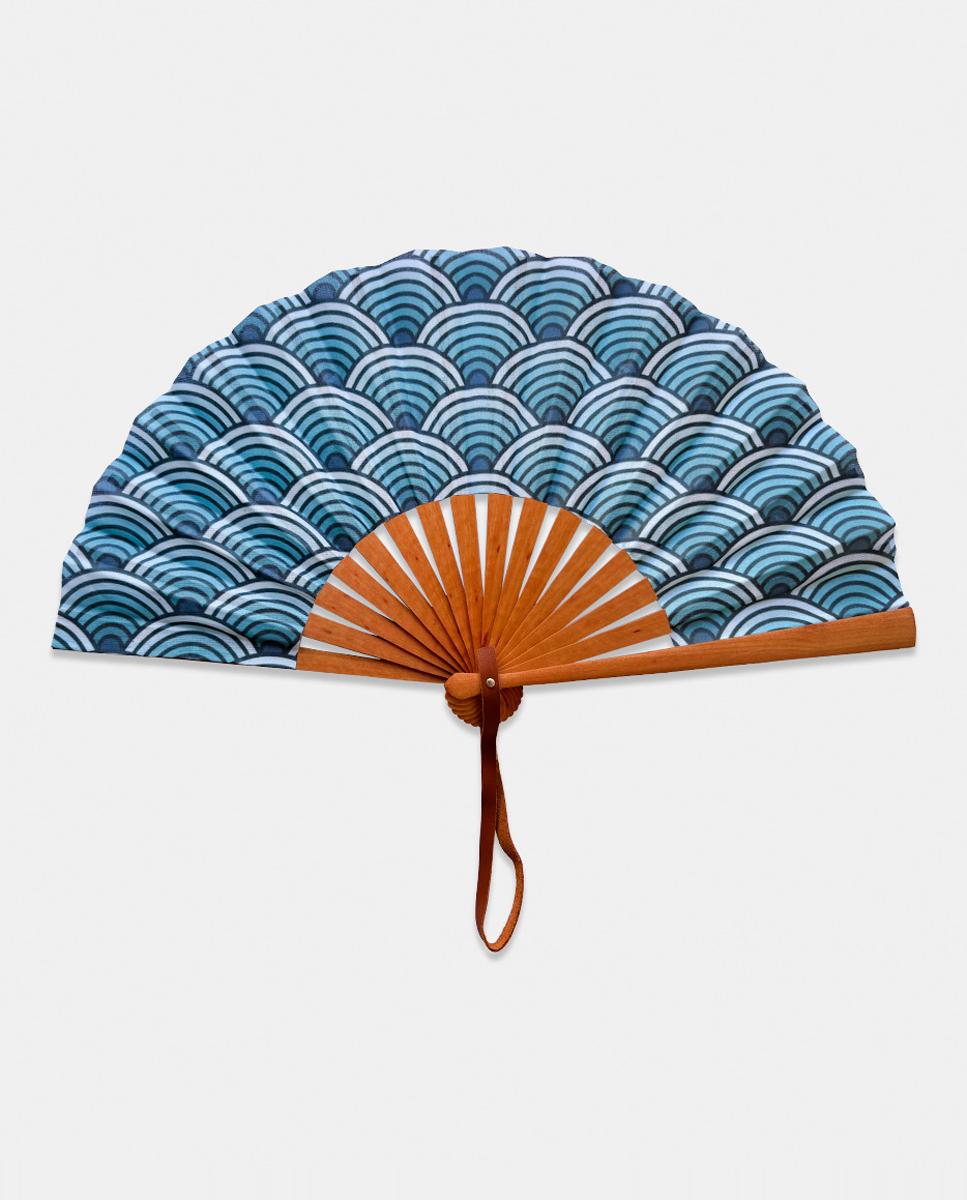 Leque de Pereira com Tecido de Algodão Azul-2