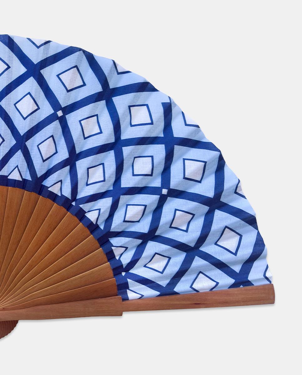 Leque de Pereira com Tecido de Algodão Azul-2