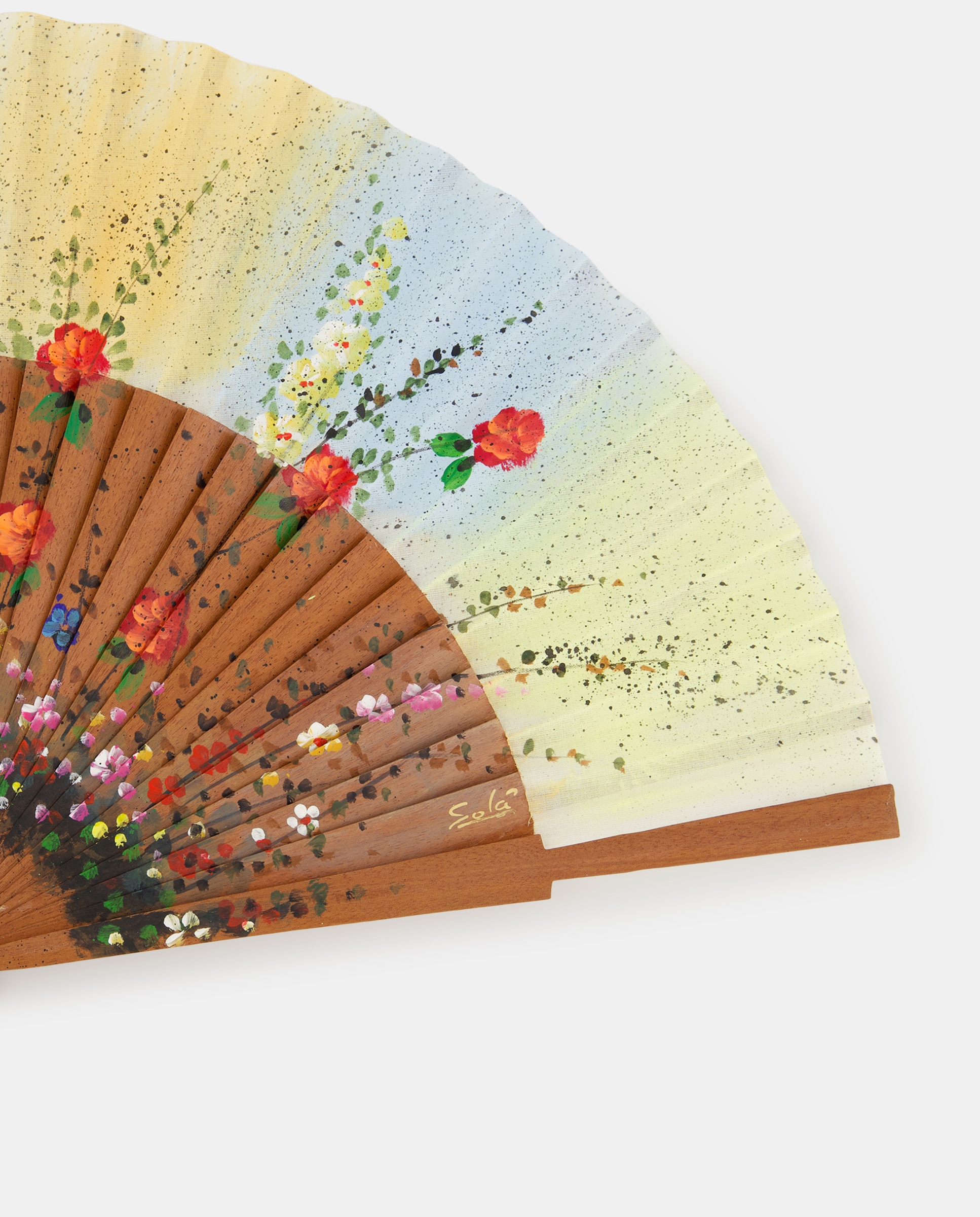 Leque com Flores Pintadas à Mão e em Madeira - Multicolor Multicolor-2