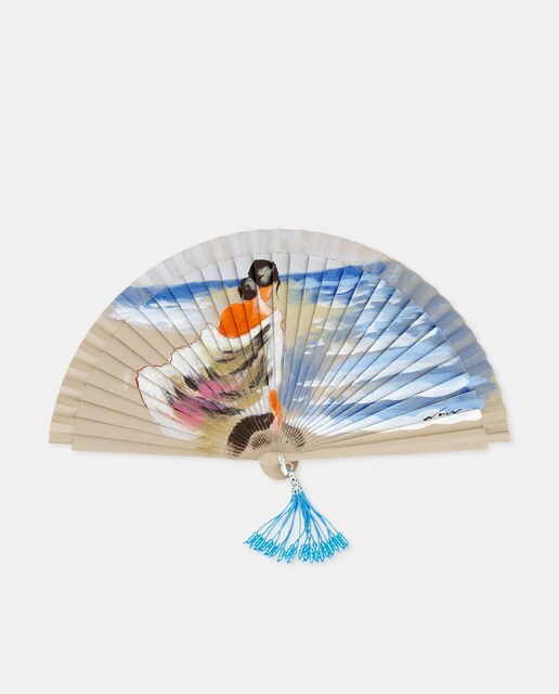 Imagen 0 de Abanico madera con fondo en mostaza pintado a mano
