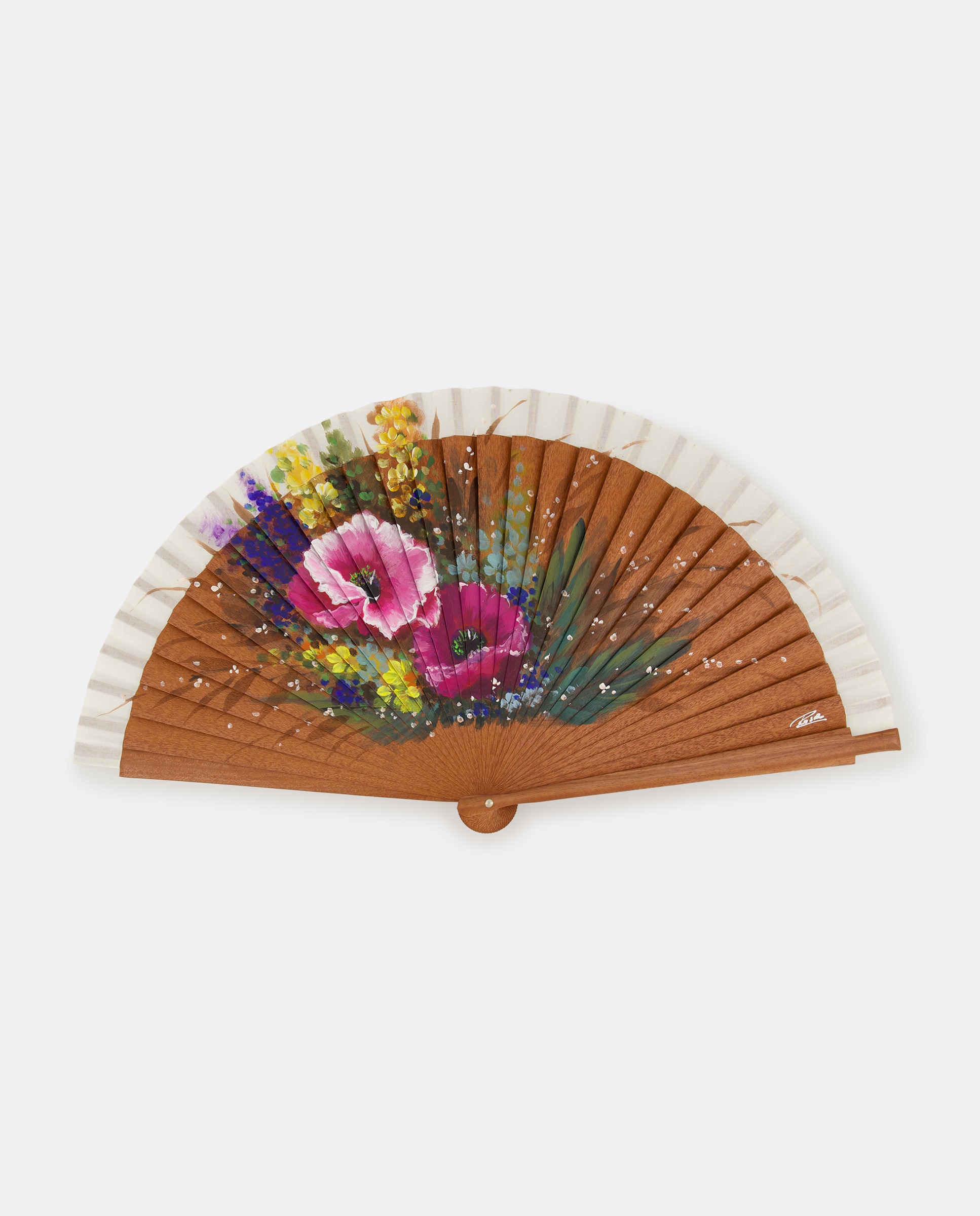 Imagem 0 de Leque de Madeira de Kotibe Polida com Flores Pintadas à Mão numa Face