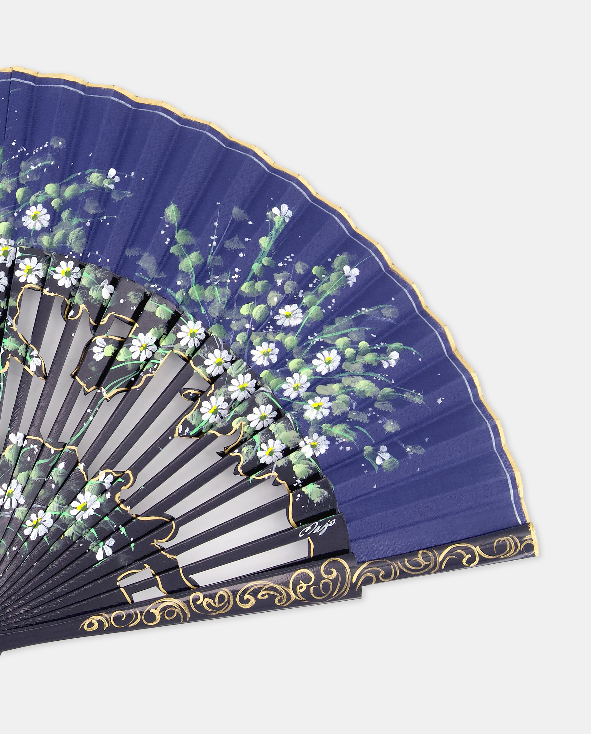 Leque Trabalhado com Estampado Floral Azul-marinho-2