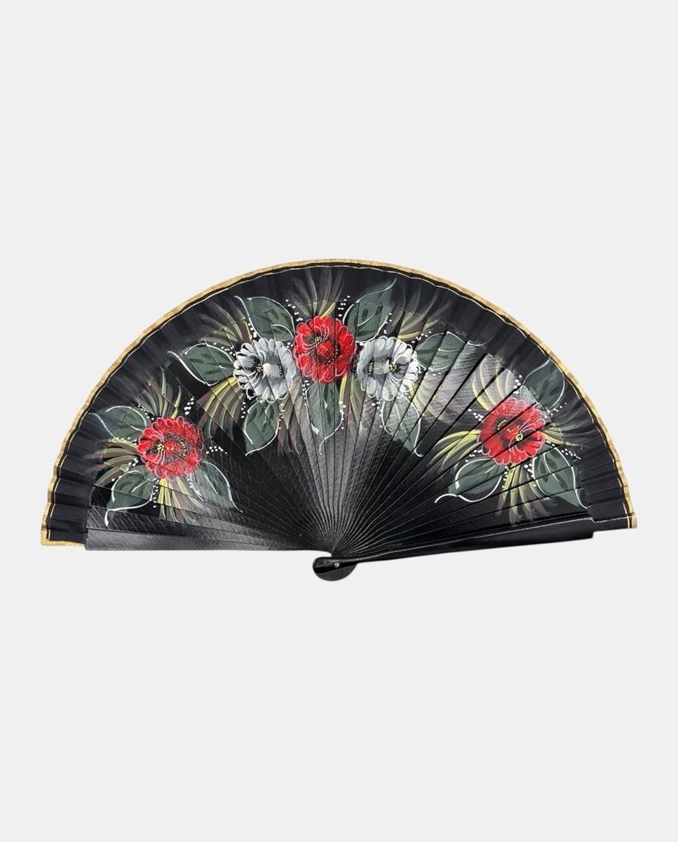 Abanico abedul con pintural floral - Abanicos Clavijo - Negro Negro-1