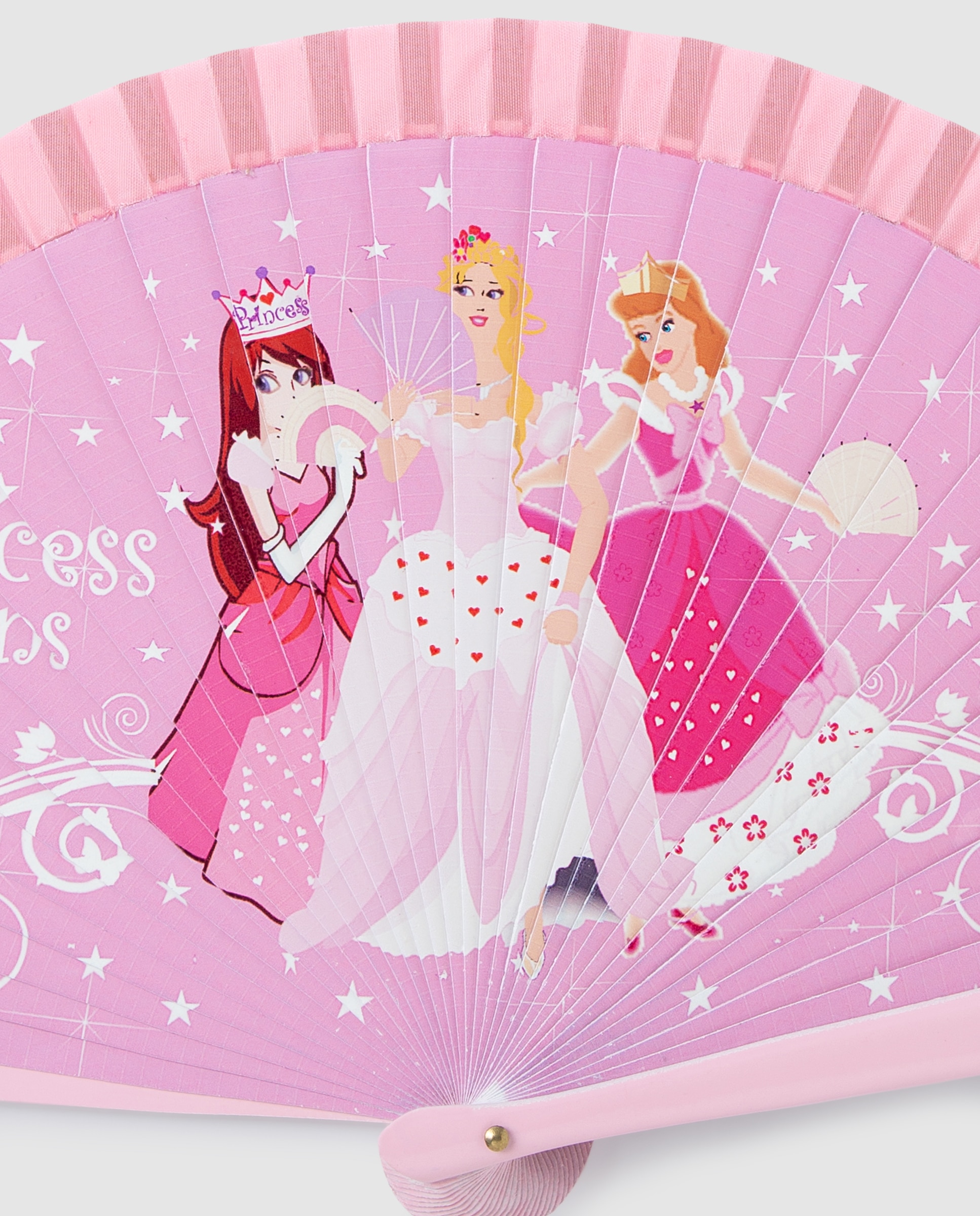 Leque infantil de madeira rosa com estampado de princesas Abanicos Garcia Rosa-2