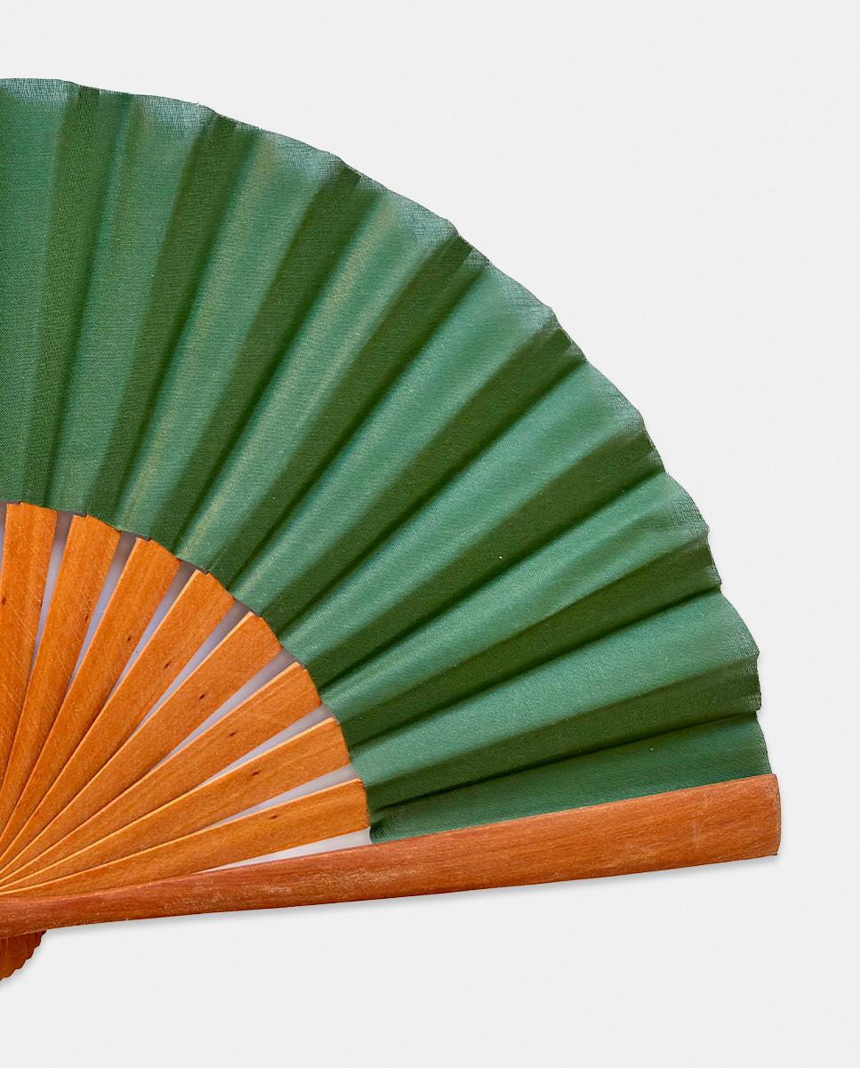 Leque de madeira castanho Verde-escuro-2