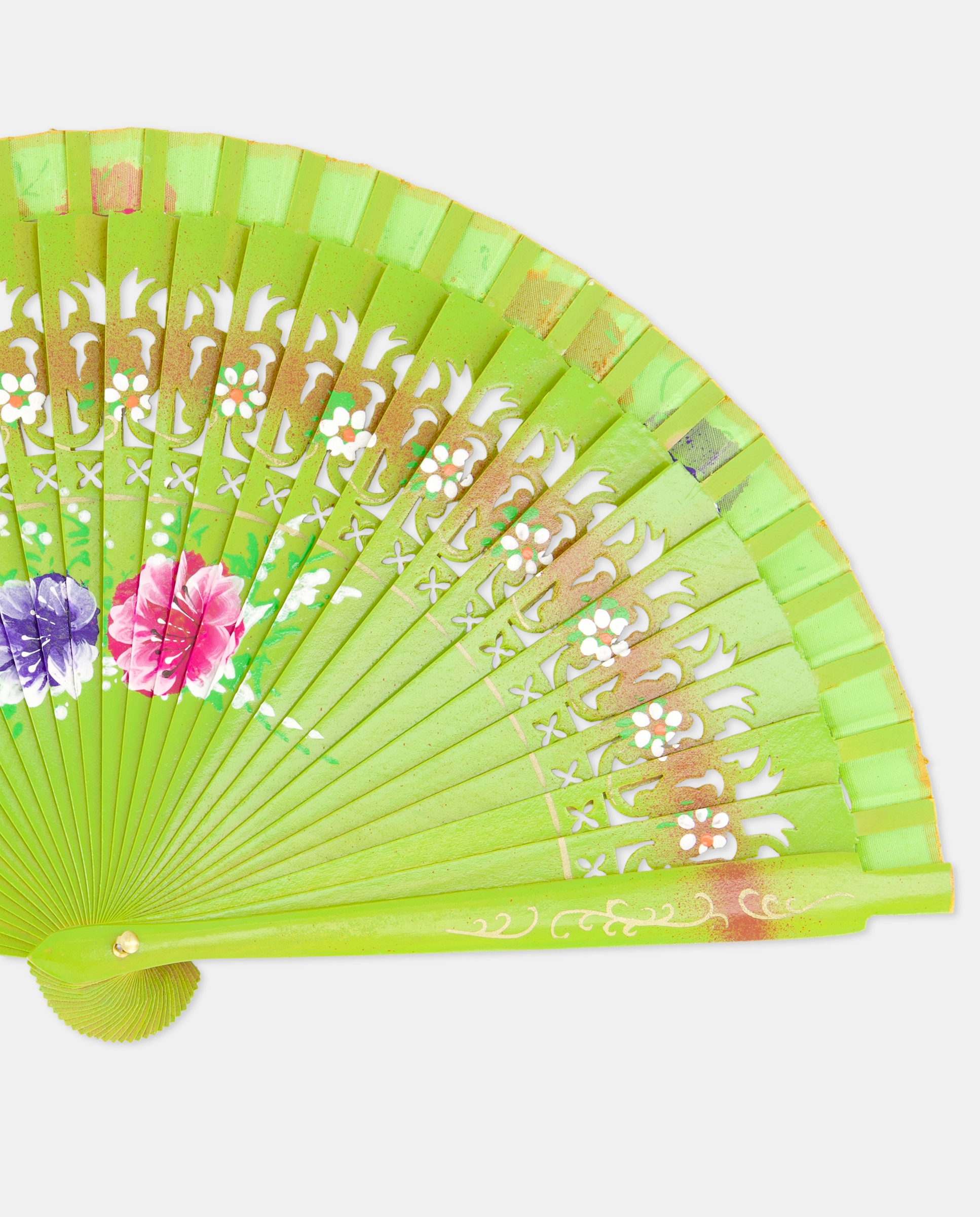 Leque de Mala com Rendilhado Floral e 2 Faces Verde-2