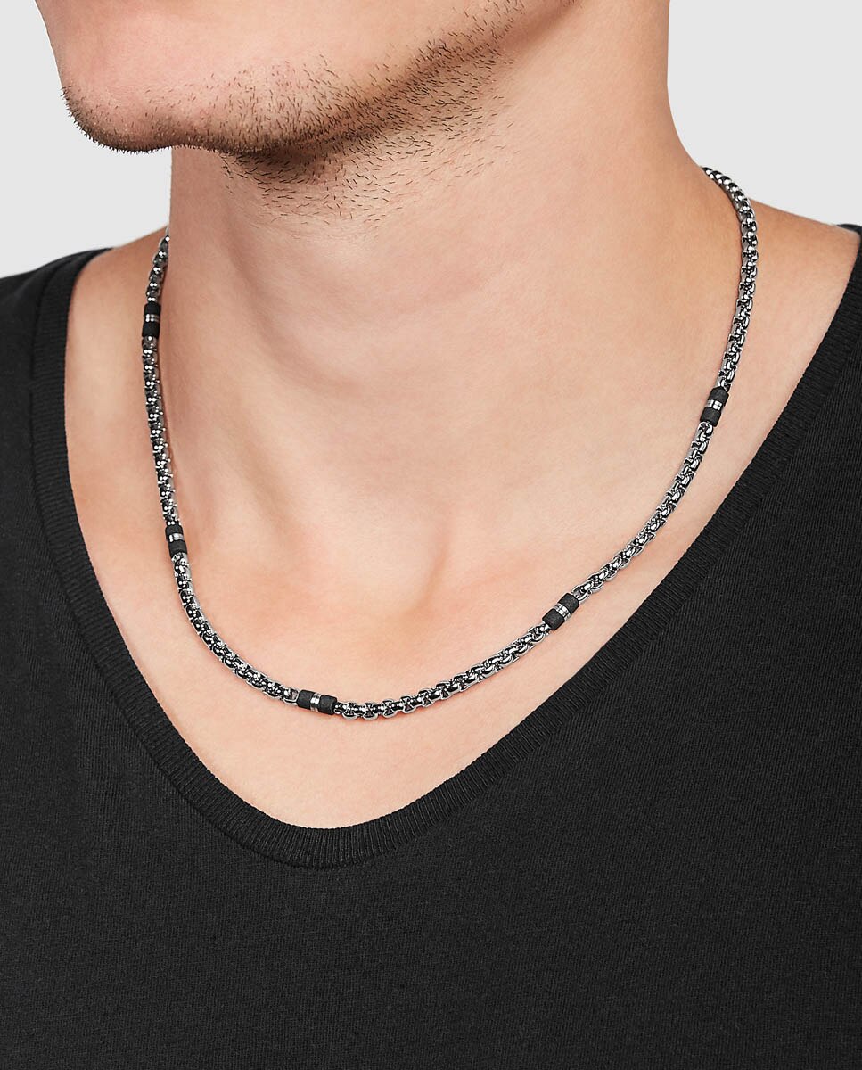 Colar Mens Dress de Aço e Mármore - Preto Preto-3