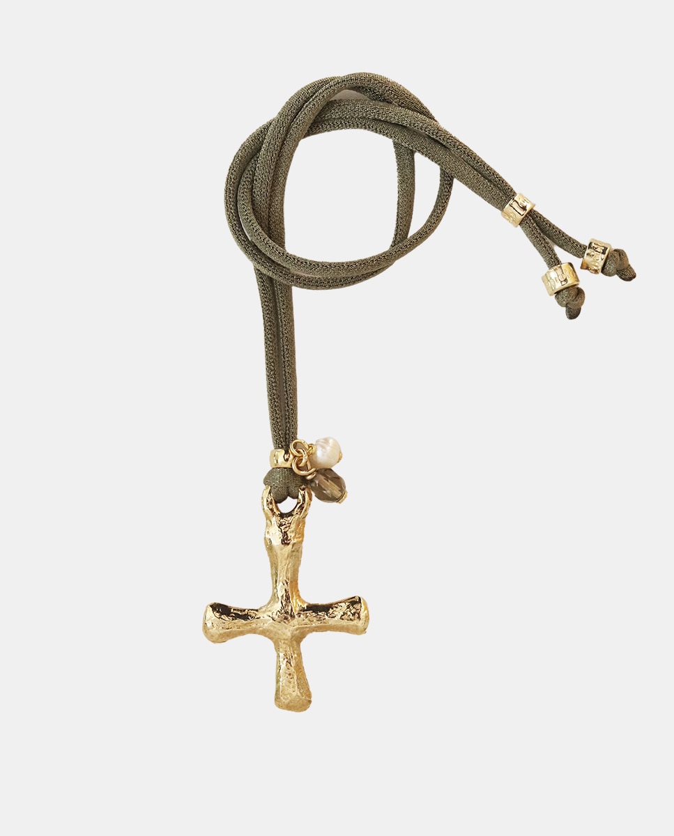 ÉMOLO - Collar Tessabit kaki con perlas de río.