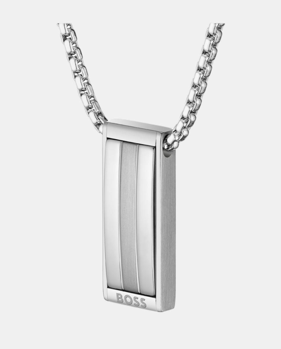 Collar de hombre Brooks de acero rayado - Boss - Plateado Plateado-2