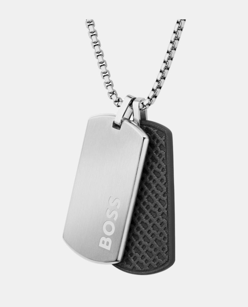 Collar de hombre Devon de acero y piel - Boss - Plateado Plateado-2