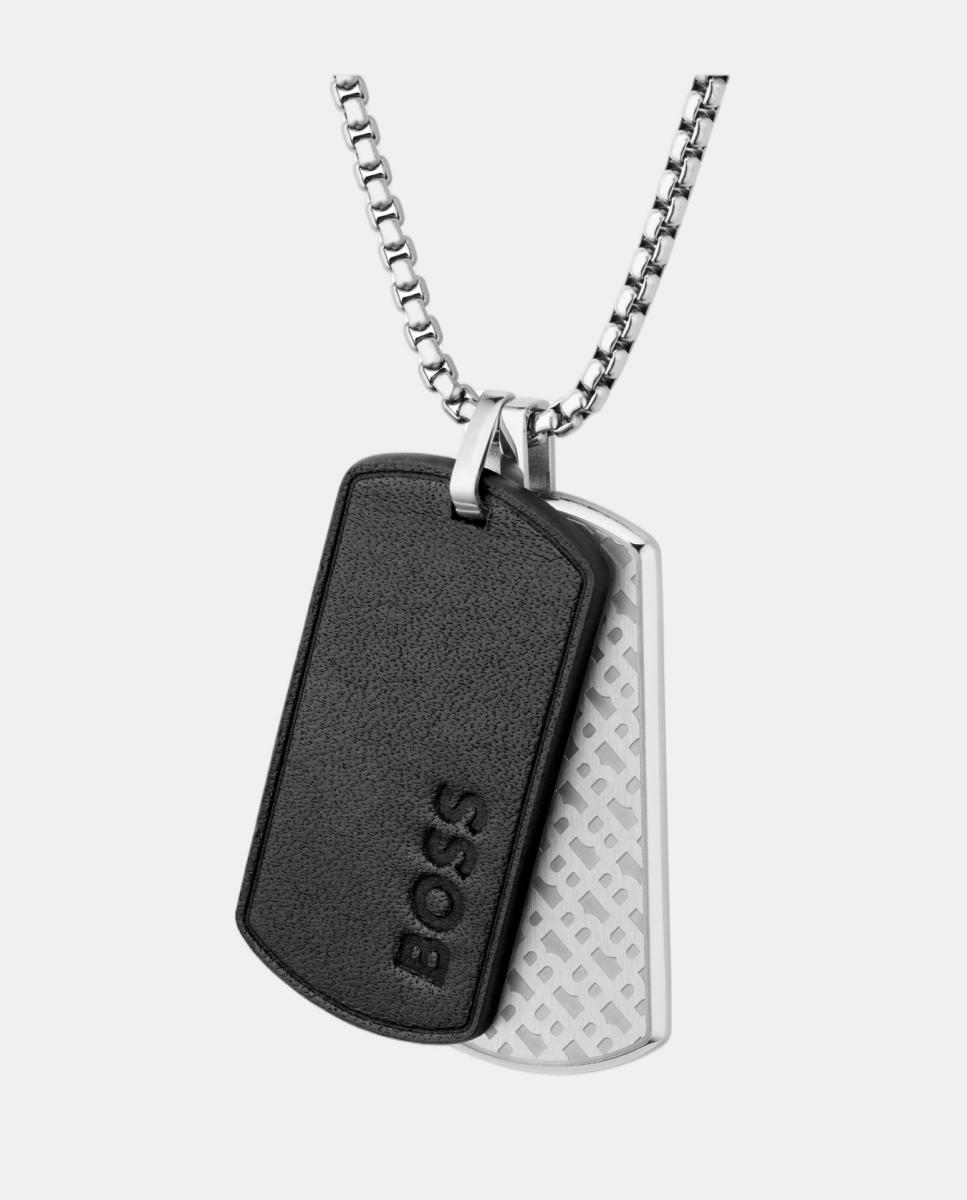 Collar de hombre Devon de acero y piel - Boss - Plateado Plateado-3