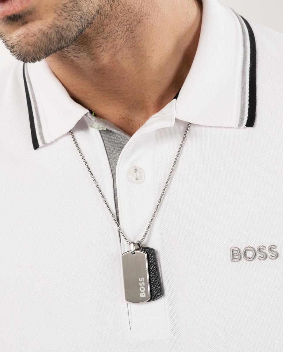 Collar de hombre Devon de acero y piel - Boss - Plateado Plateado-5