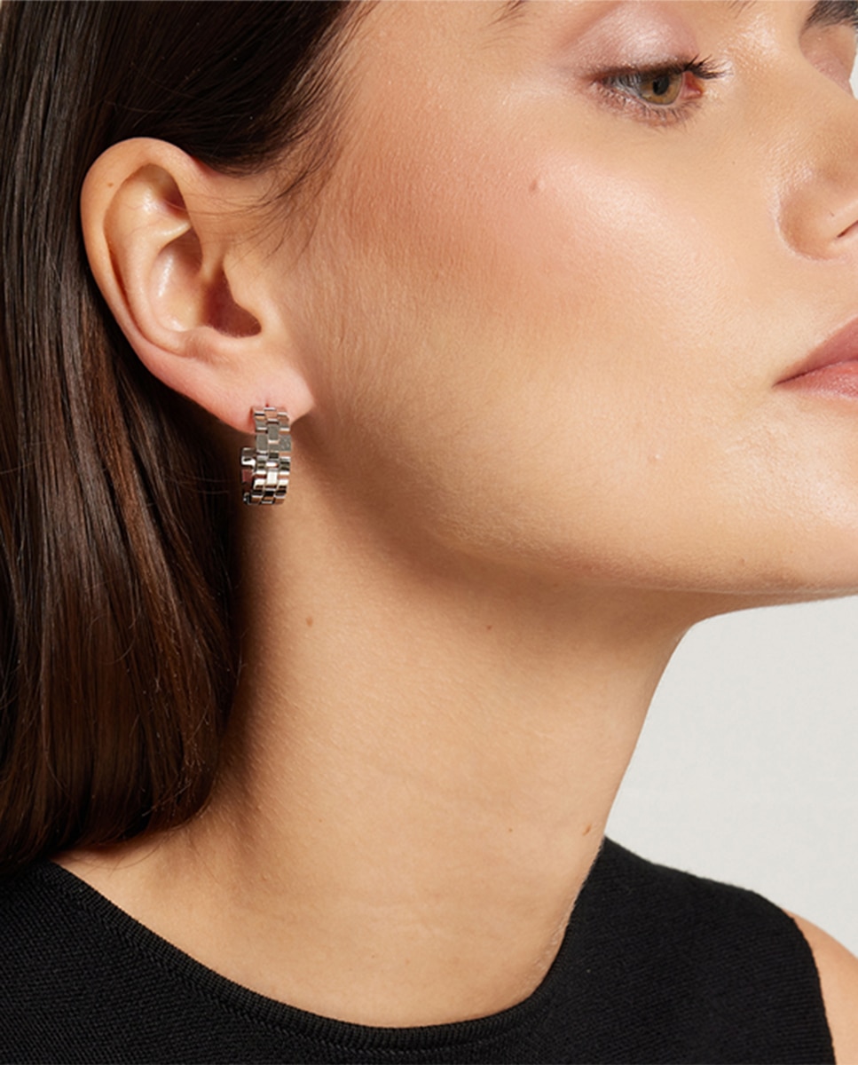 Brincos com Elos de Aço Prata-2