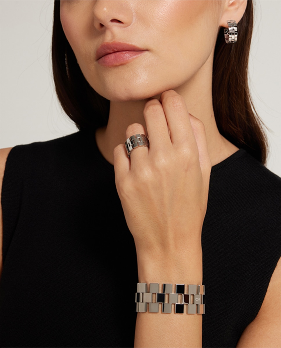 Brincos com Elos de Aço Prata-3