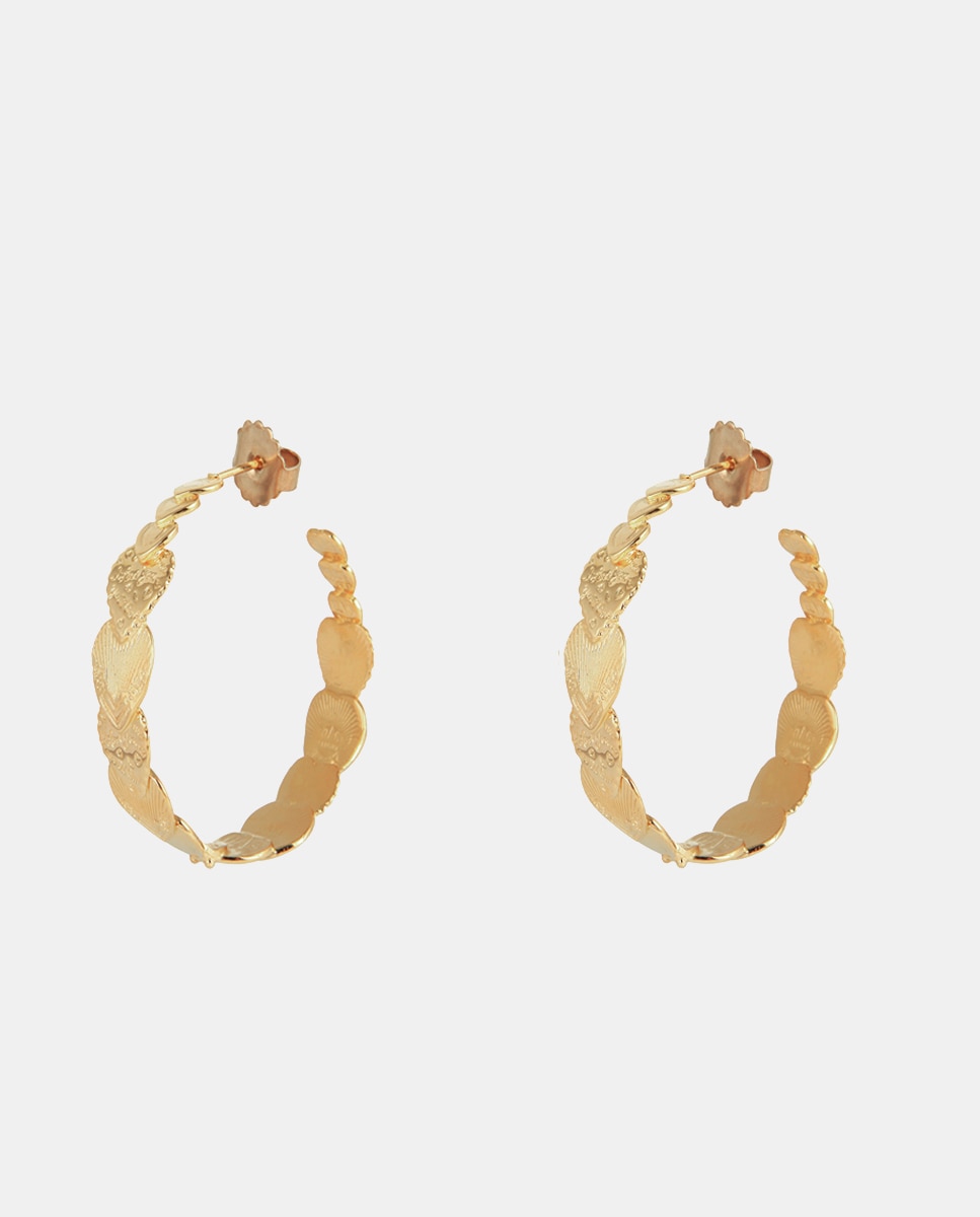 GAS Bijoux - Pendientes de aro Cuore corazones dorados.