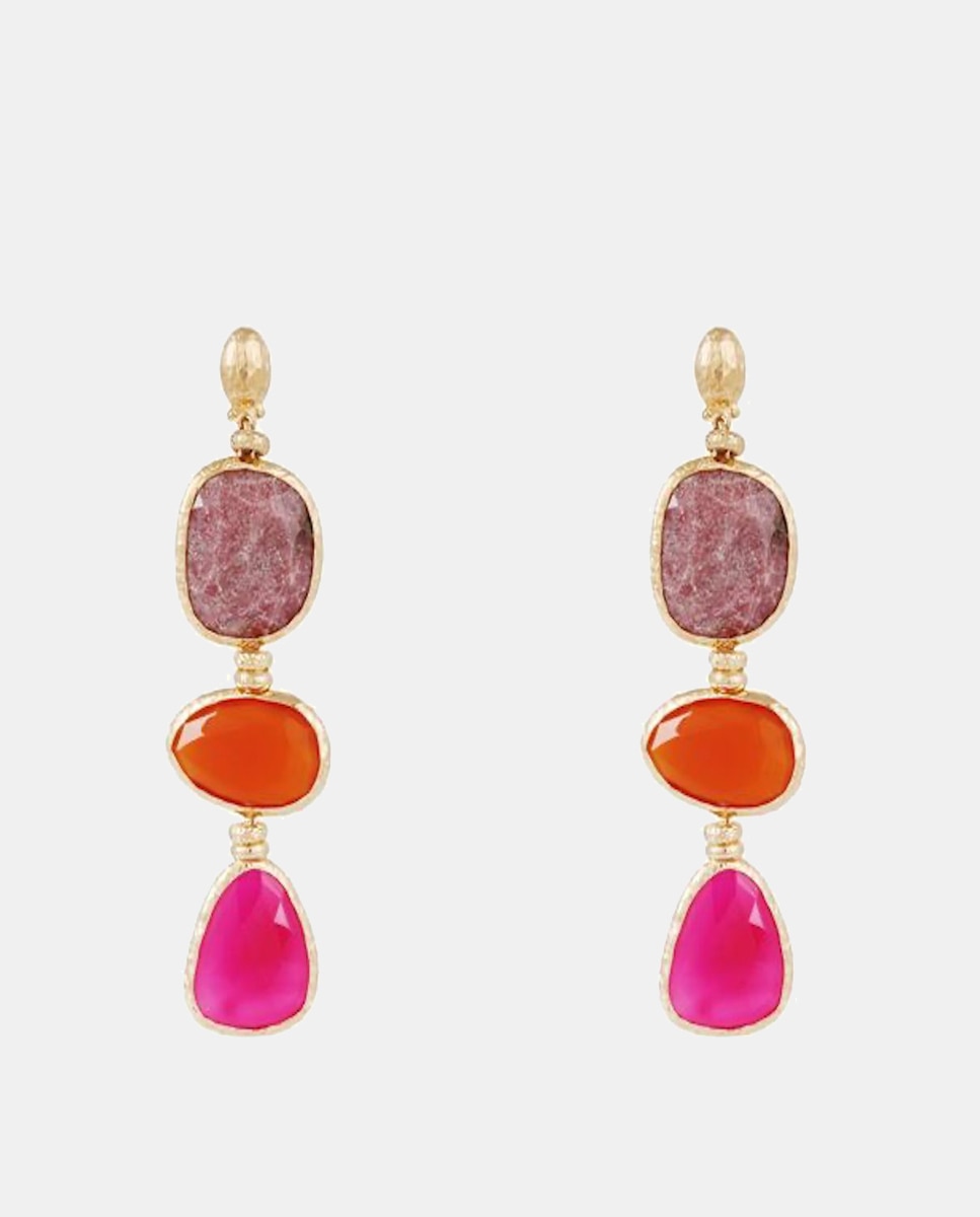 Imagen 0 de Pendientes Silene 3 piedras y bañado en oro Multicolor