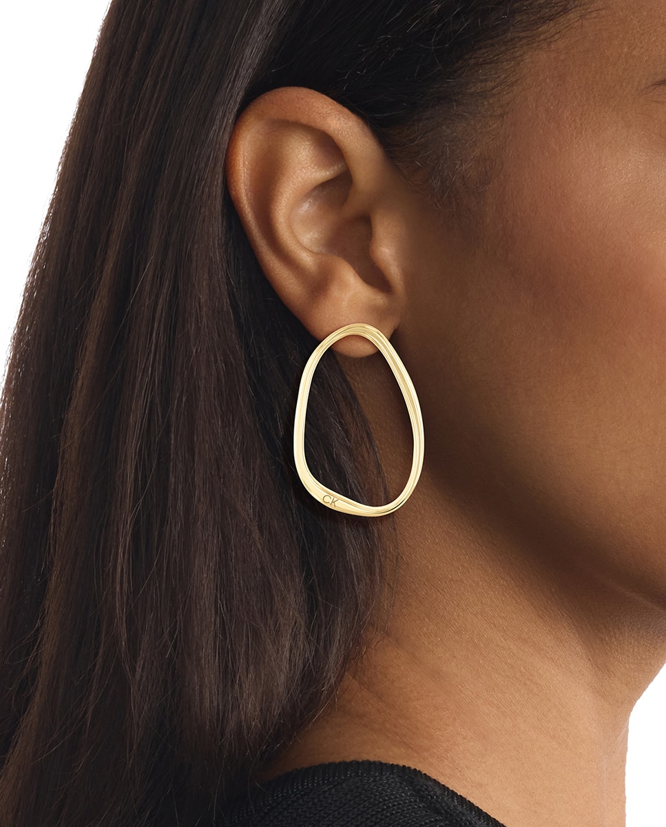 Brincos de Argola Elongated Drops de Aço - Dourado Ouro-2
