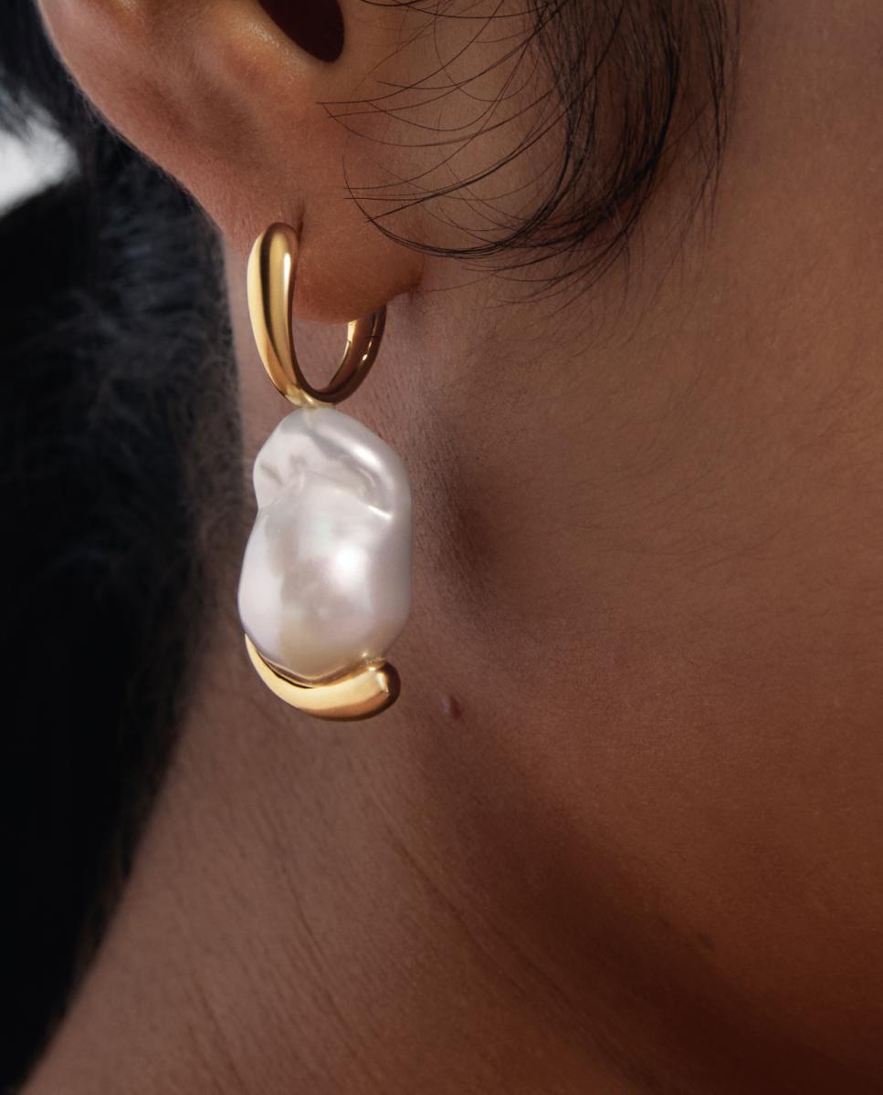 Pendientes de aro The Moment con perla barroca - PDPAOLA - Blanco Blanco-3
