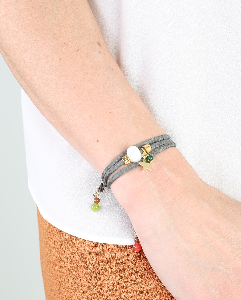 Imagen 2 de Pulsera Émolo Miz de seda con perla - Kaki Kaki