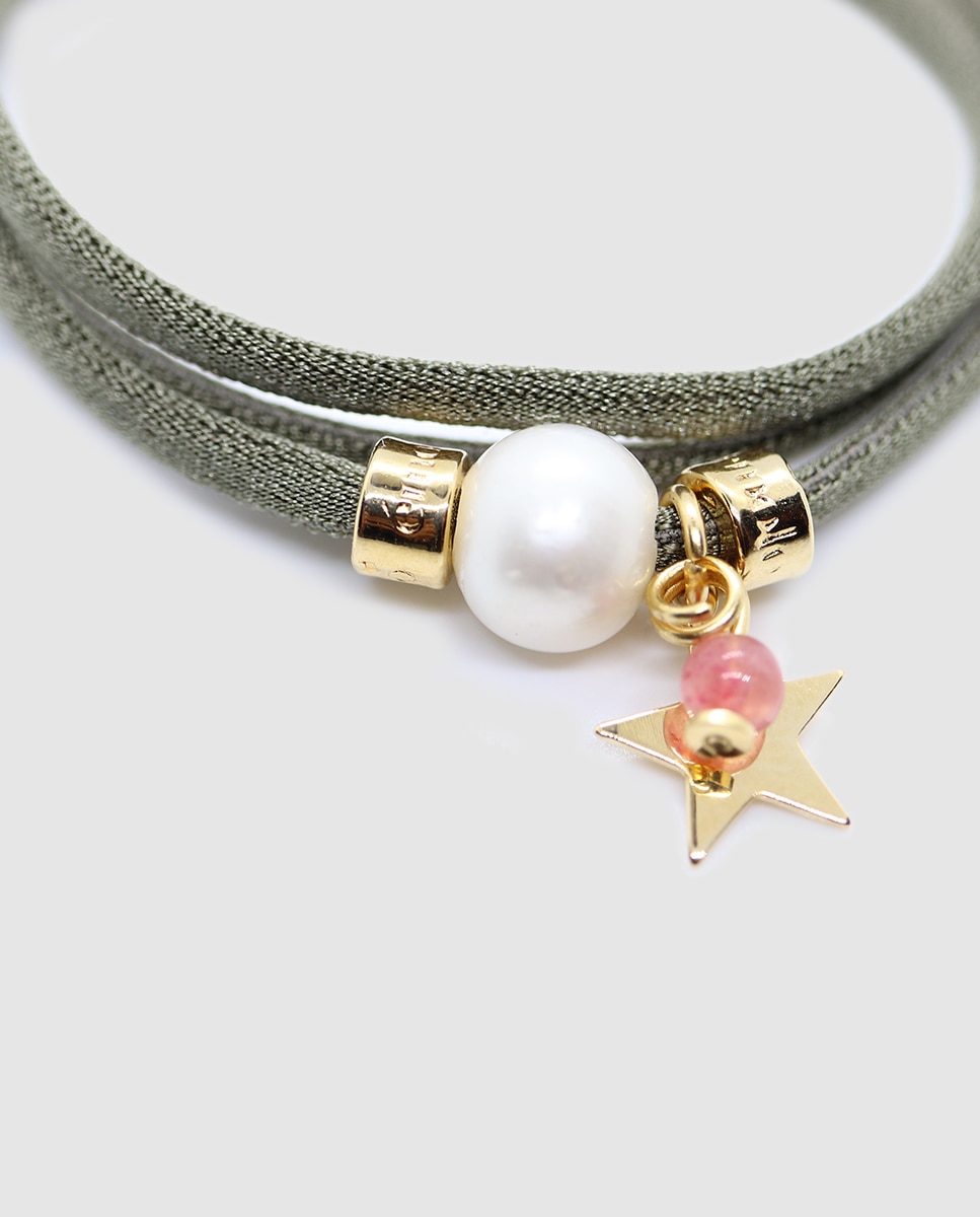 Imagen 3 de Pulsera Émolo Miz de seda con perla - Kaki Kaki