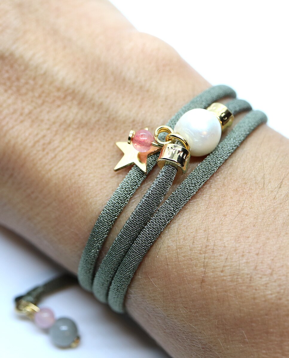 Imagen 4 de Pulsera Émolo Miz de seda con perla - Kaki Kaki