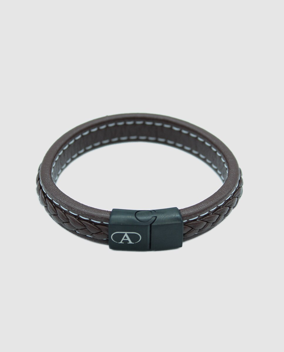 Pulsera de hombre Alexandra Plata de piel - Marrón Marrón-1