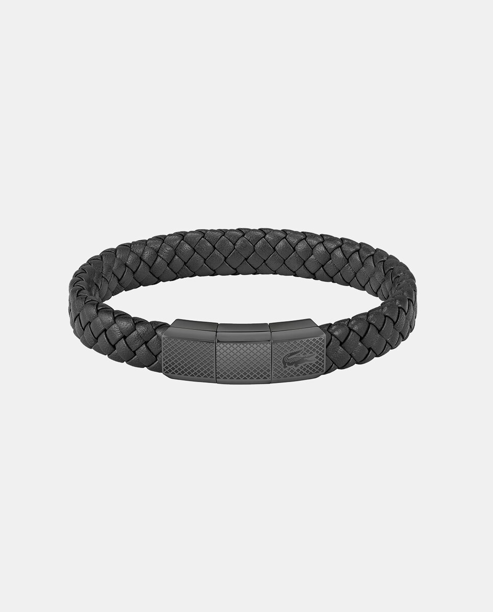 Imagen 0 de Pulsera de hombre Rokel de piel negra y acero Negro