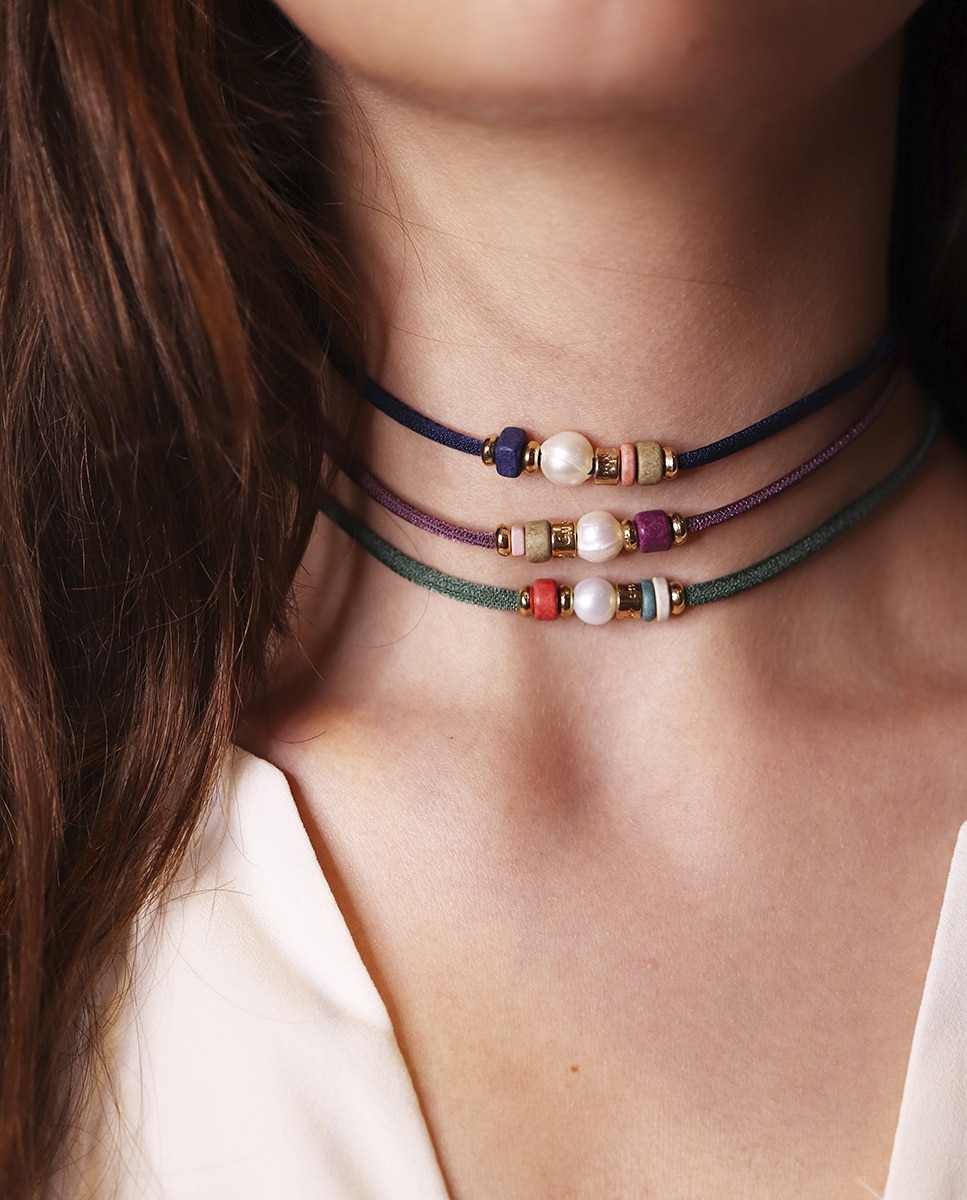 Collar Due Inie con perla de río y cerámica Morado ÉMOLO Morado-3