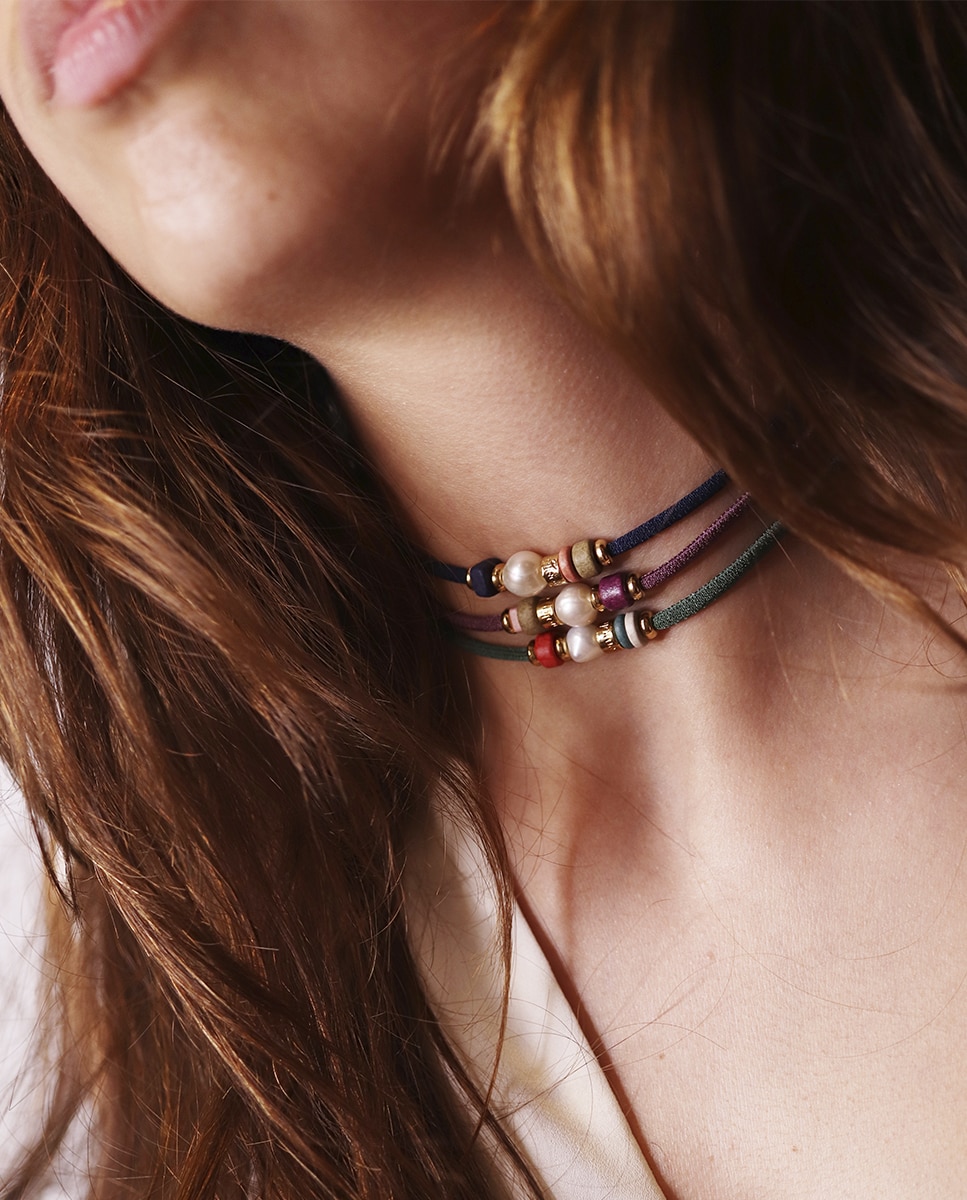 Collar Due Inie con perla de río y cerámica Morado ÉMOLO Morado-4