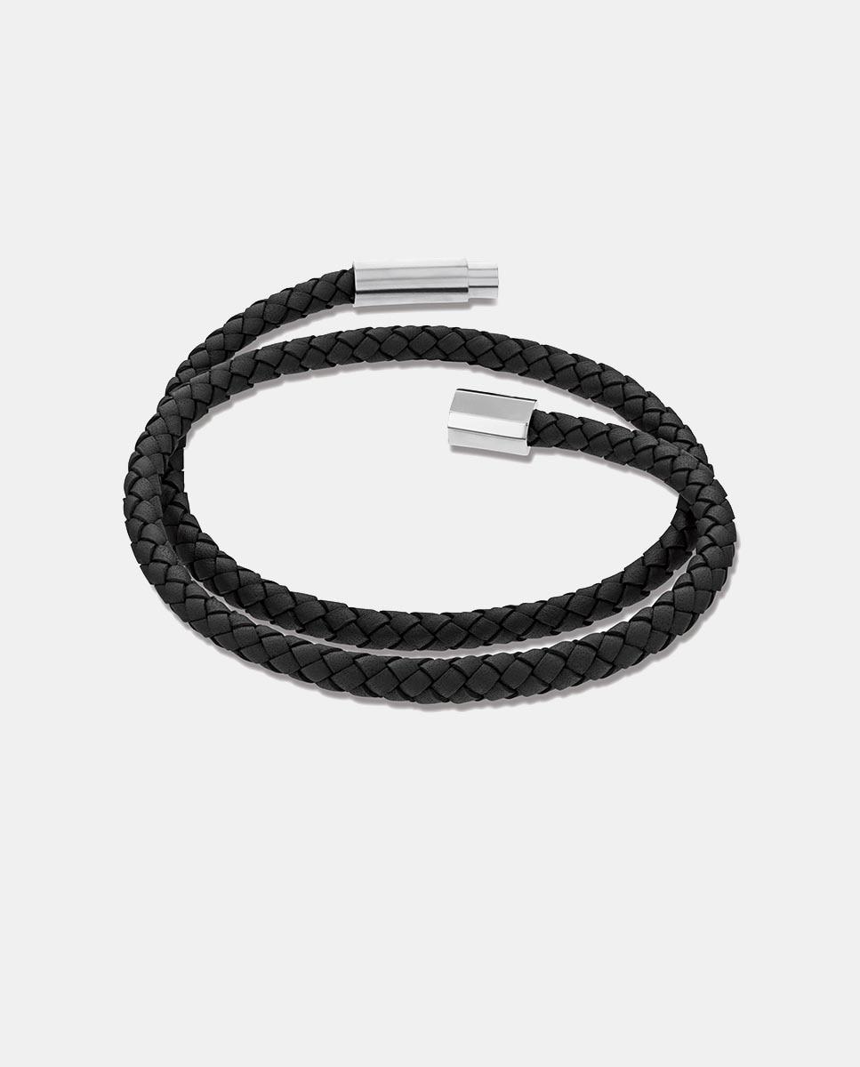 Pulseira Industrial Facets em Pele - Azul Azul-marinho-2